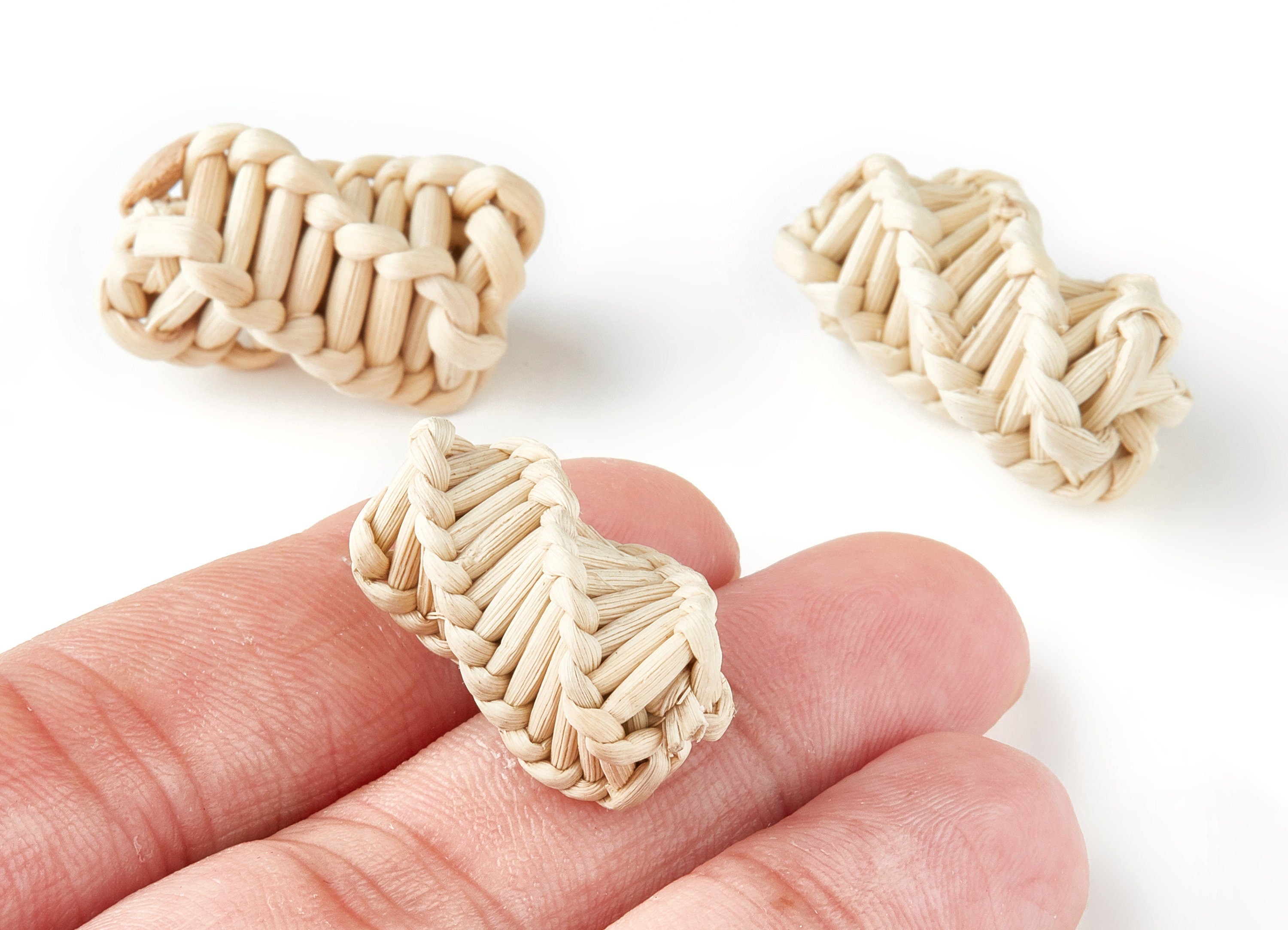 Handwoven Rattan Earrings - Spiral Shape Rattan Pendant - Wooden Straw Earrings - Jewelery Handmade - 22.8x14.2mm - RT1167S - DOMEDBAZAAR