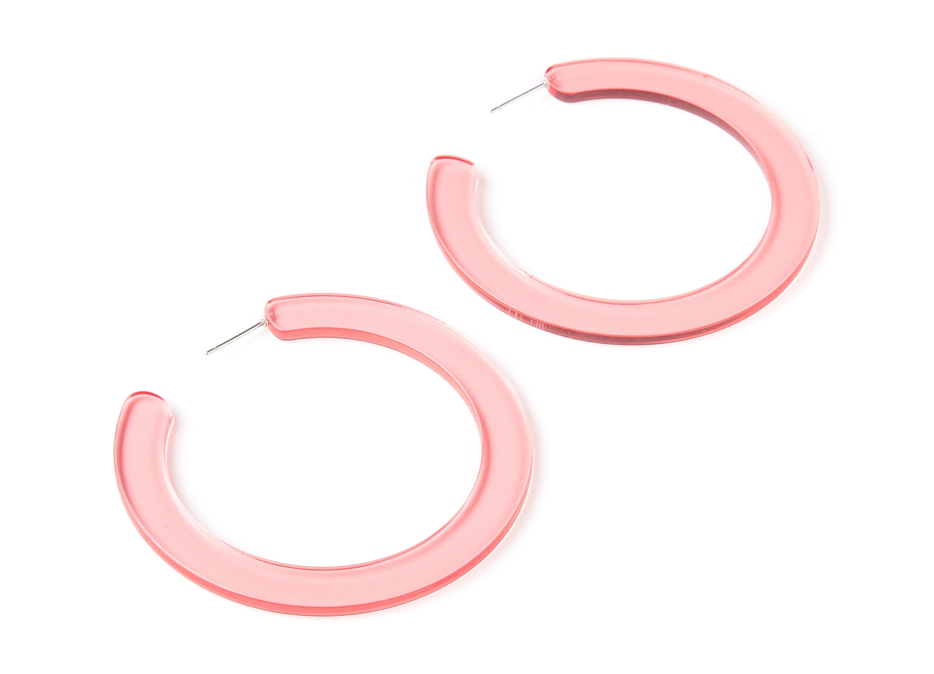 Open Hoop Earrings Stud - 2.5 inch Hoop Earring - Pink Acetate Round Earring Post Open Circle - Color Code: A69 - 63.5x2.5mm - AC1572-A69 - DOMEDBAZAAR