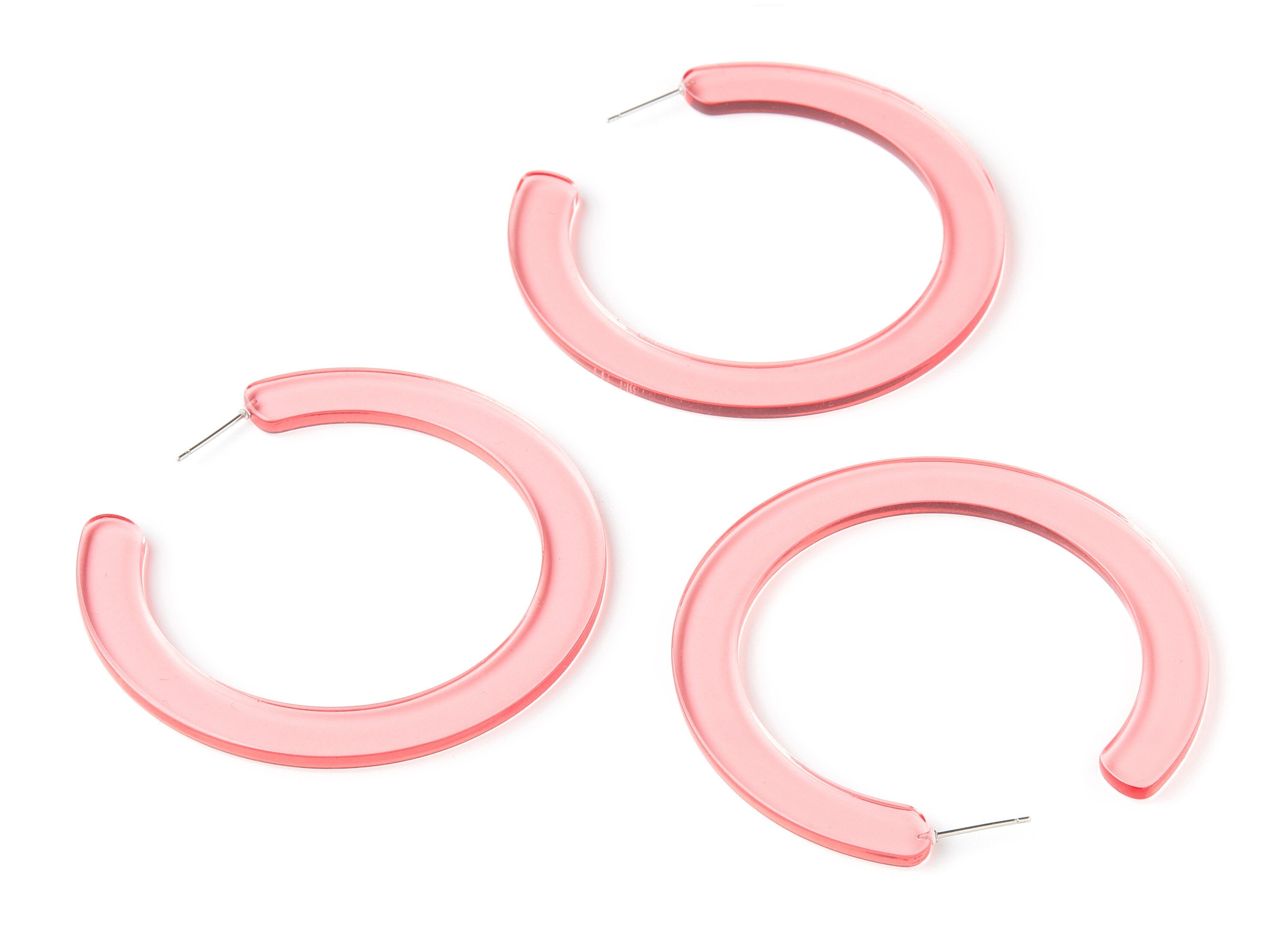 Open Hoop Earrings Stud - 2.5 inch Hoop Earring - Pink Acetate Round Earring Post Open Circle - Color Code: A69 - 63.5x2.5mm - AC1572-A69 - DOMEDBAZAAR