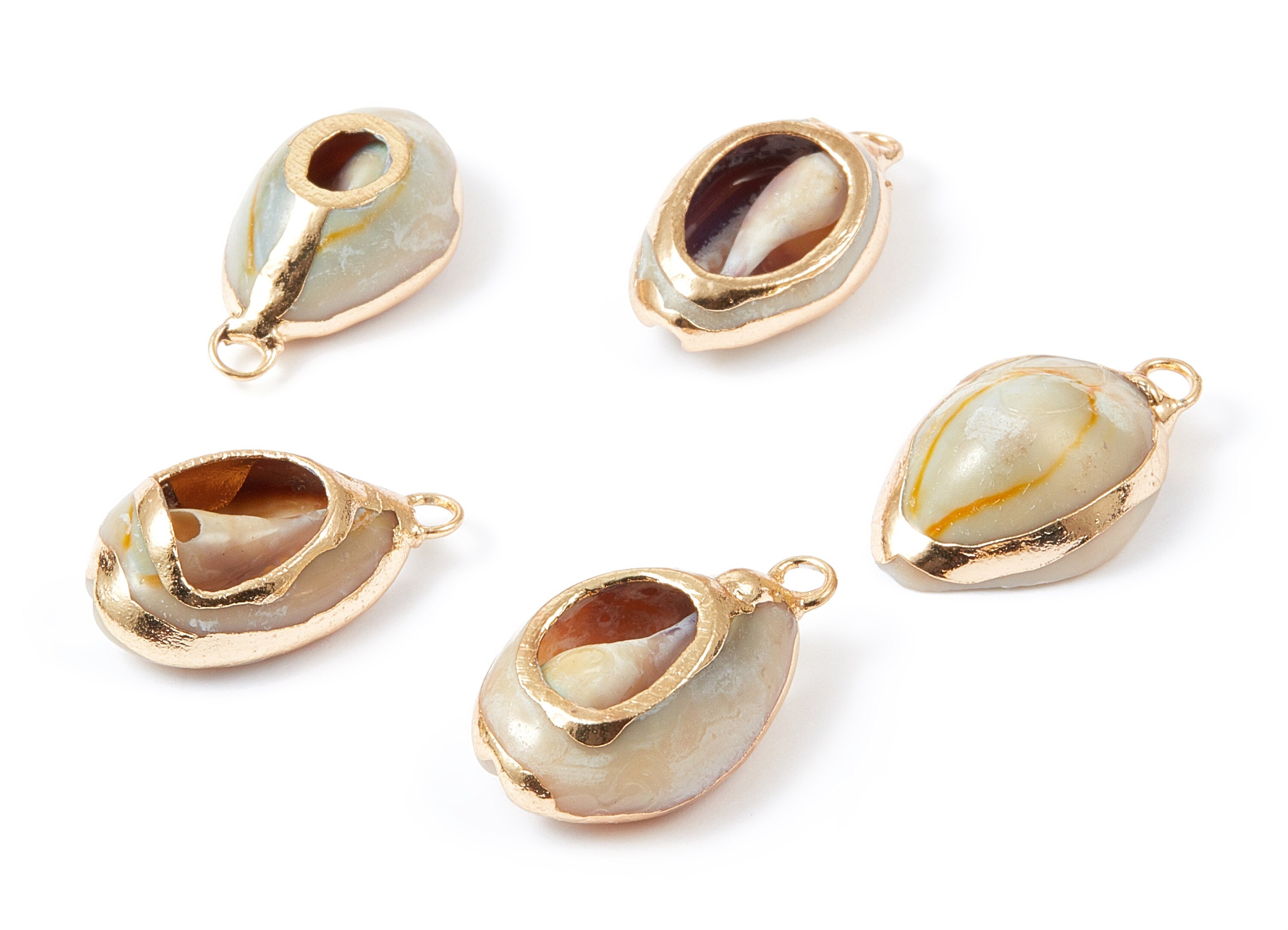 Musell Shell Charms - Seashell Pendant - Glod Tone Plated Earrings - 1 Hole - 26x14.15x7.6mm - SF1008 - DOMEDBAZAAR
