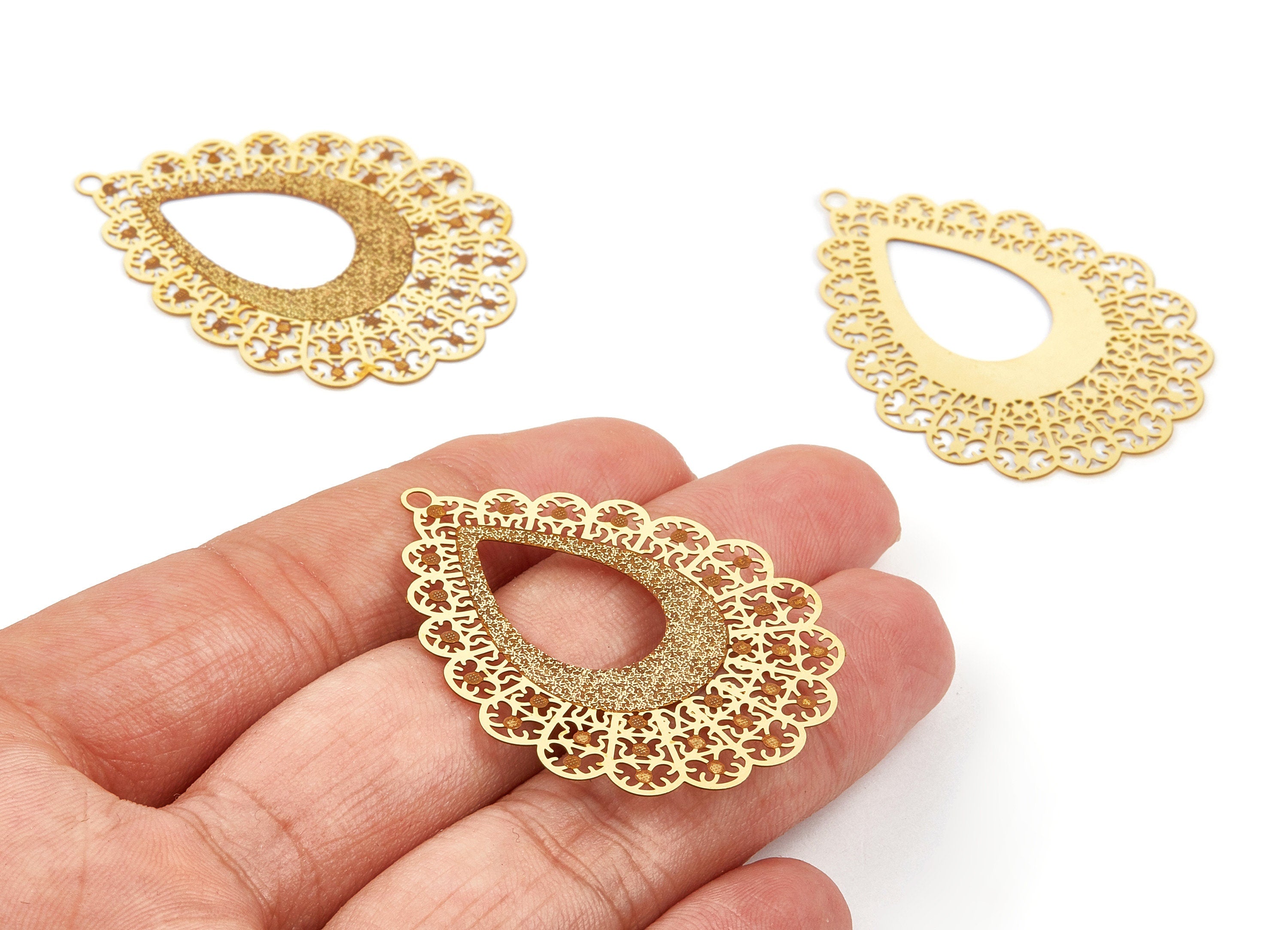 Brass Drop Charms - Raw Brass Hallow Out Earrings - Drop Earrings and Pendant - Earring Findings - 44.9x35x0.3mm - JJB3455A - DOMEDBAZAAR