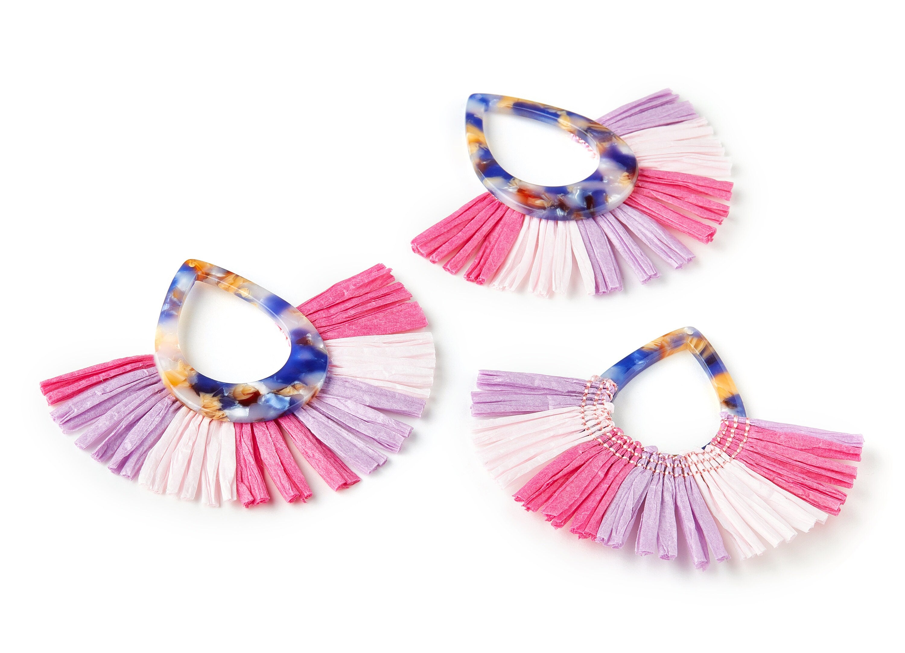 Acetate Drop Charms with Raffia Tassels - Tassels Fan Single Layer Raffia - Color Code: A96 - 75.4x65.56x4.26mm - AC1625-A96 - DOMEDBAZAAR