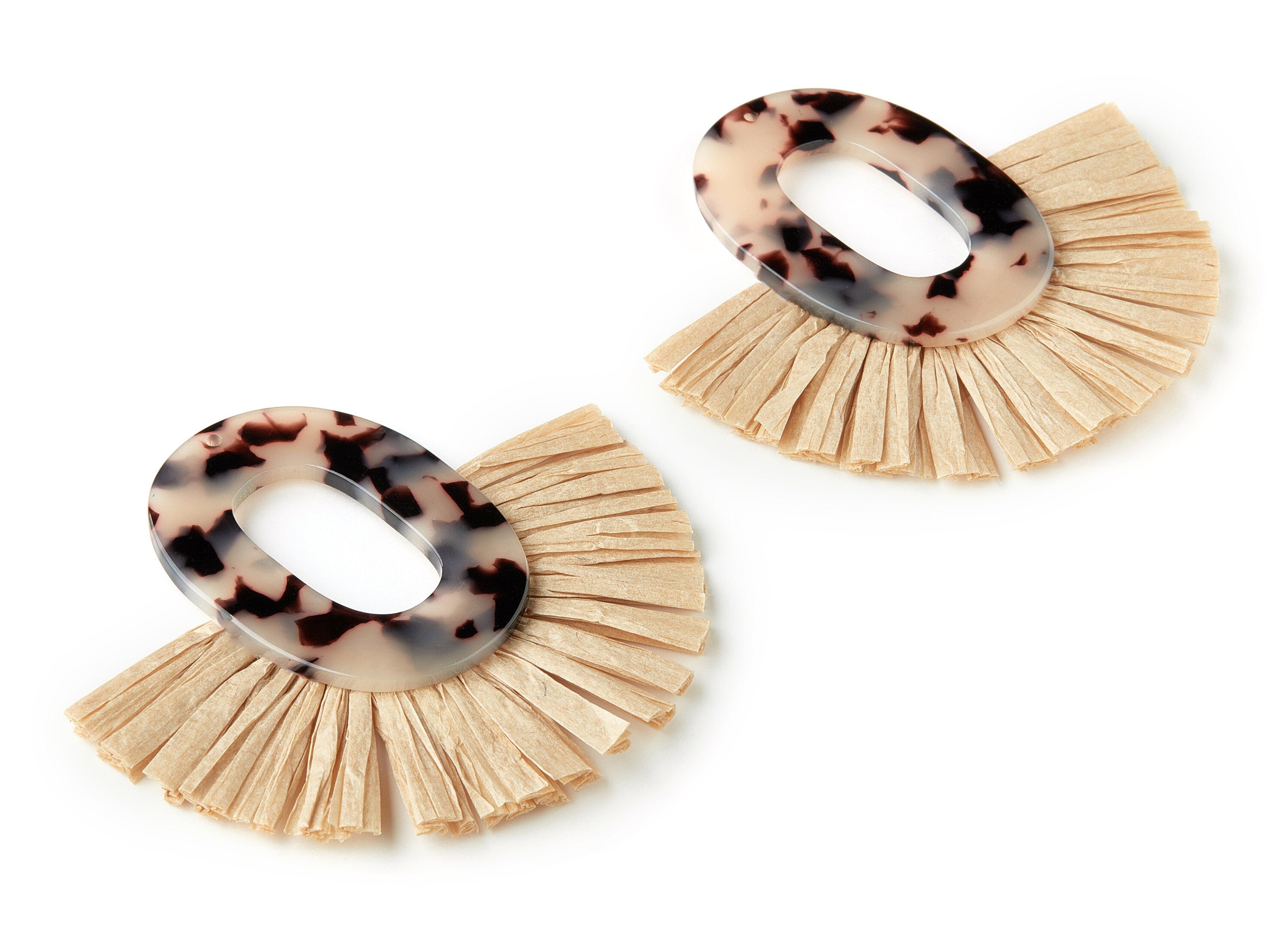 Acetate Oval Charms - Blonde Tortoise Shell Earrings - Tassels Fan Single Layer Raffia - Color Code: A07 - 75.48x67.47x4.08mm - AC1626-A07 - DOMEDBAZAAR