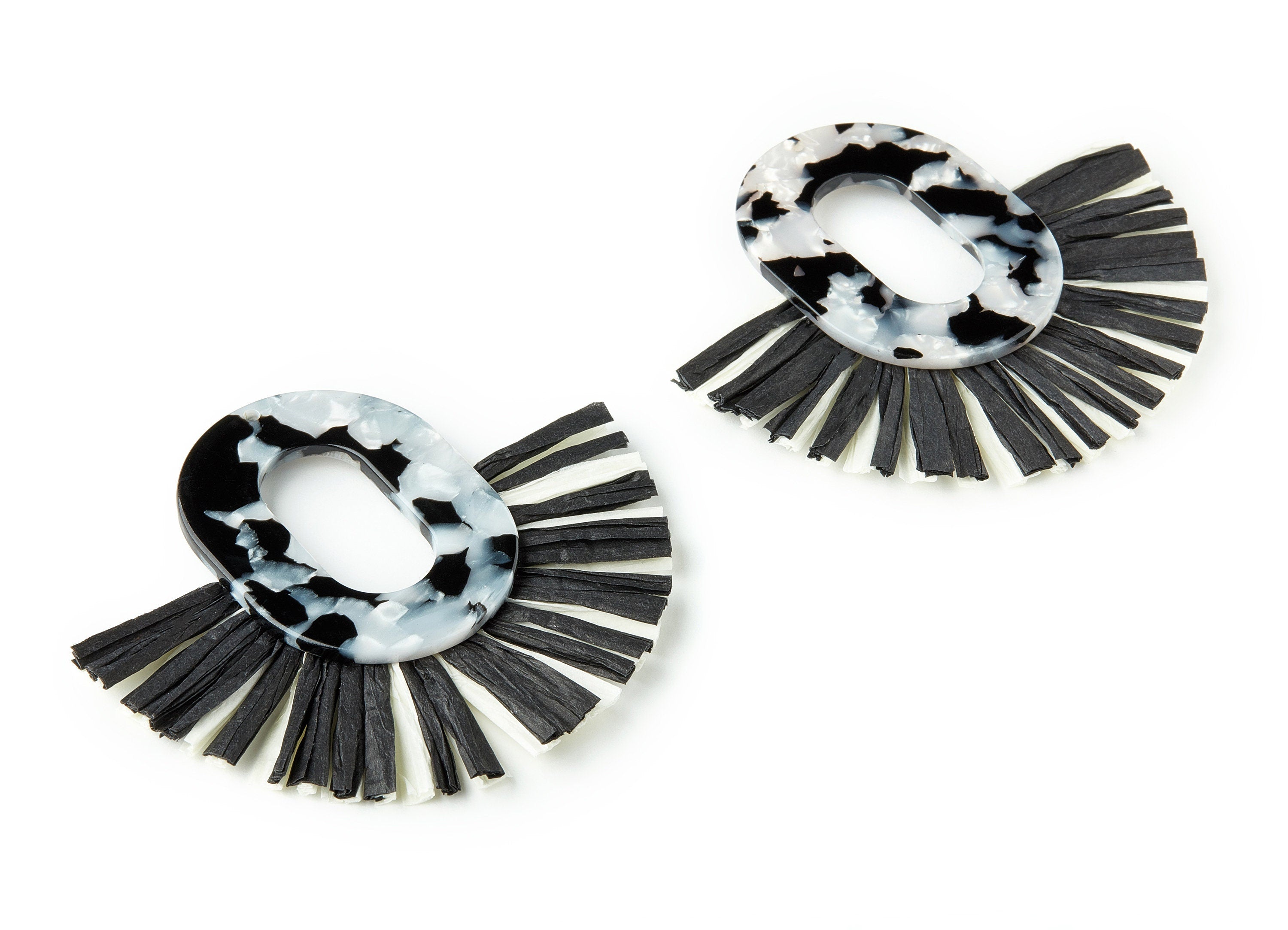 Acetate Oval Charms with Raffia Tassels - Tassels Fan Single Layer Raffia - Color Code: A15 - 75.48x67.47x4.08mm - AC1626-A15 - DOMEDBAZAAR