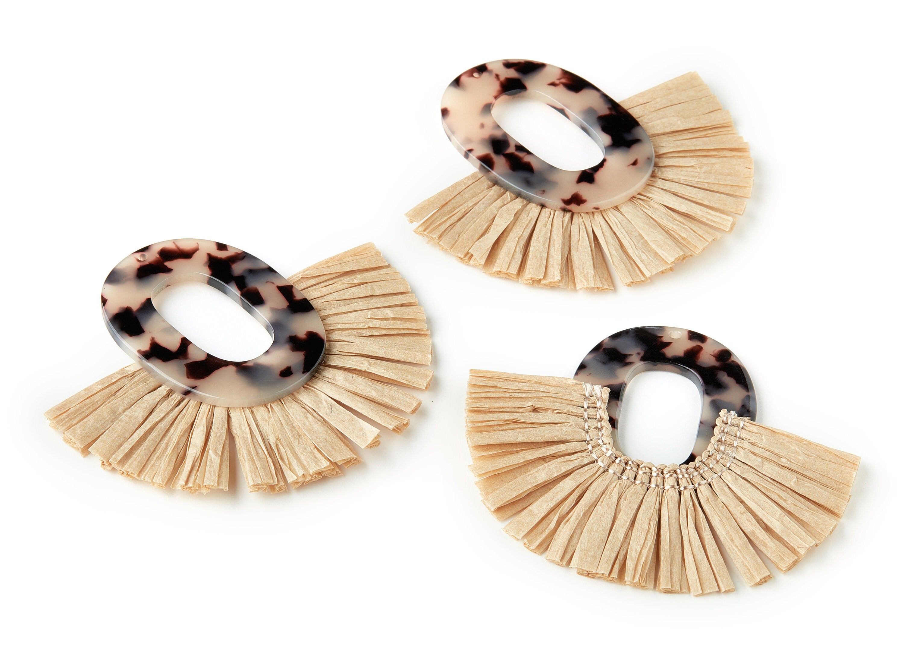 Acetate Oval Charms - Blonde Tortoise Shell Earrings - Tassels Fan Single Layer Raffia - Color Code: A07 - 75.48x67.47x4.08mm - AC1626-A07 - DOMEDBAZAAR
