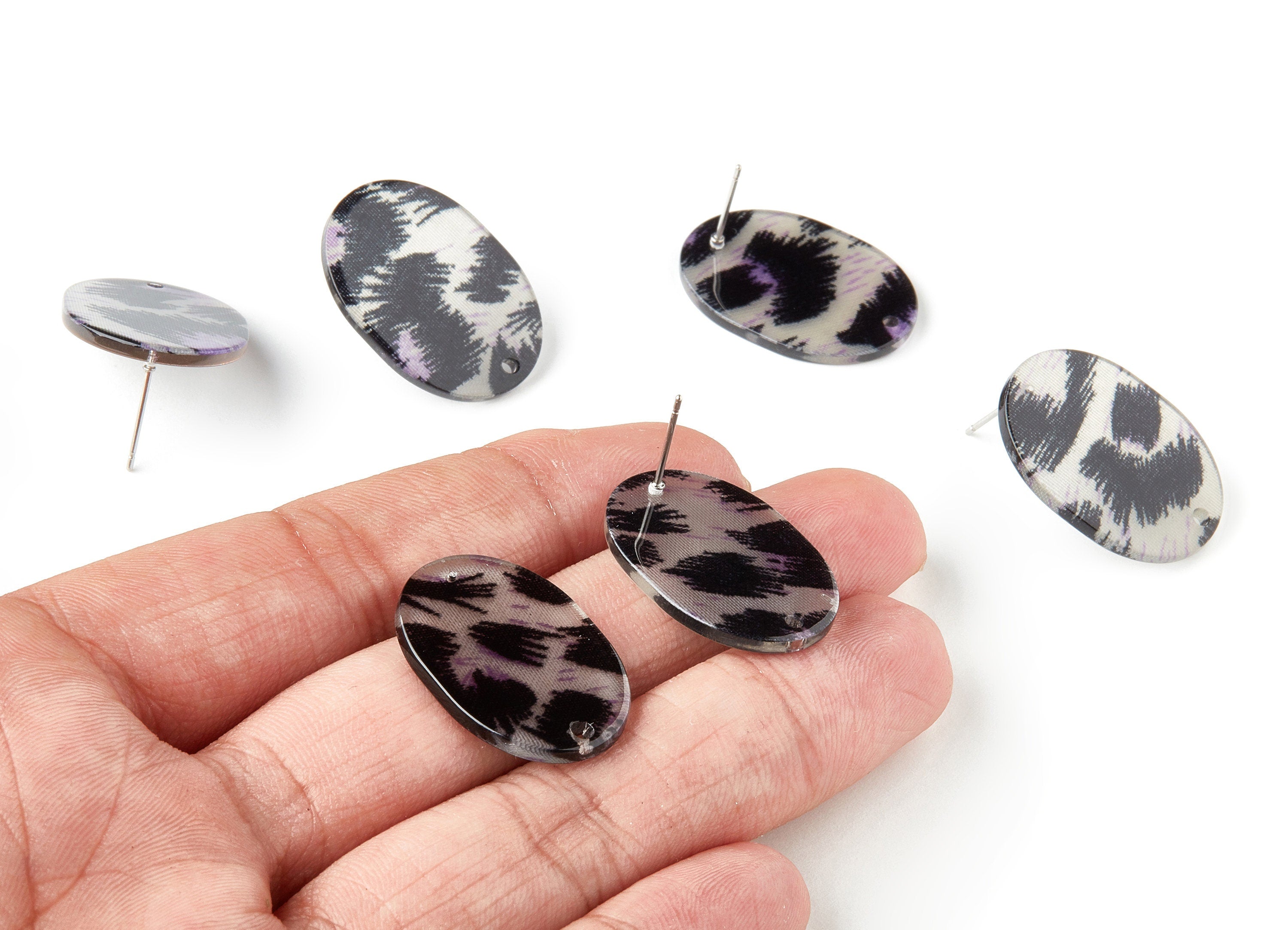 Acetate Oval Earring Stud - Oval Earring Post and Stud - Earring Findings - Color Code: A296 - 26.49x19.2x2.45mm - AC1002-A296 - DOMEDBAZAAR