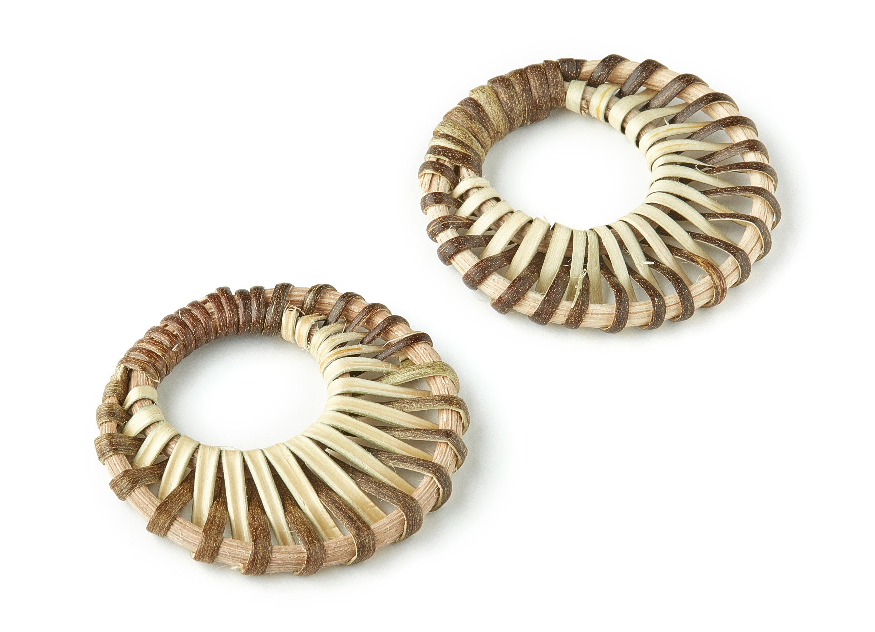 Handwoven Circle Rattan Charms - Circle Rattan Earrings and Pendant - Wooden Straw Earrings - Jewelry Handmade - 44.7x44.7x4.09mm - RT1210 - DOMEDBAZAAR