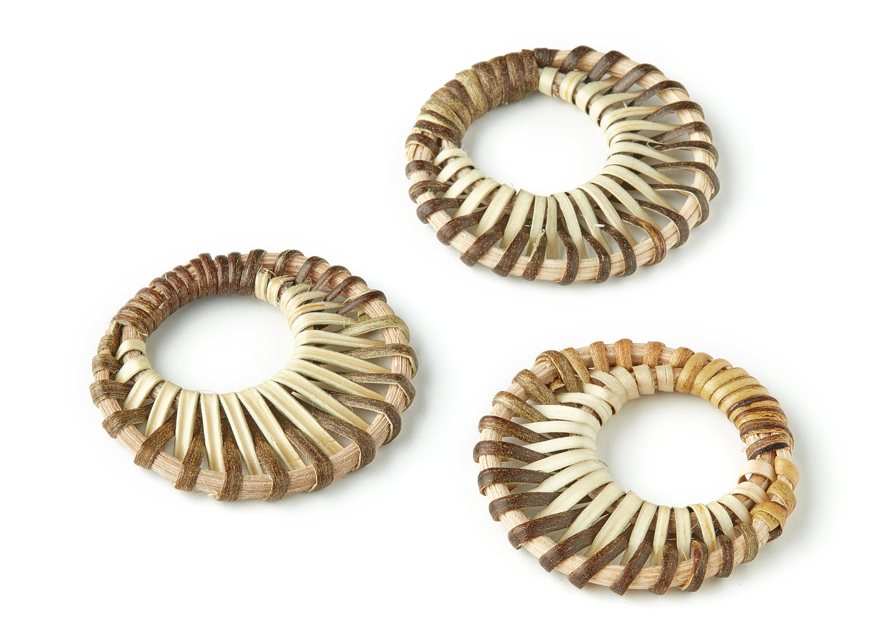 Handwoven Circle Rattan Charms - Circle Rattan Earrings and Pendant - Wooden Straw Earrings - Jewelry Handmade - 44.7x44.7x4.09mm - RT1210 - DOMEDBAZAAR