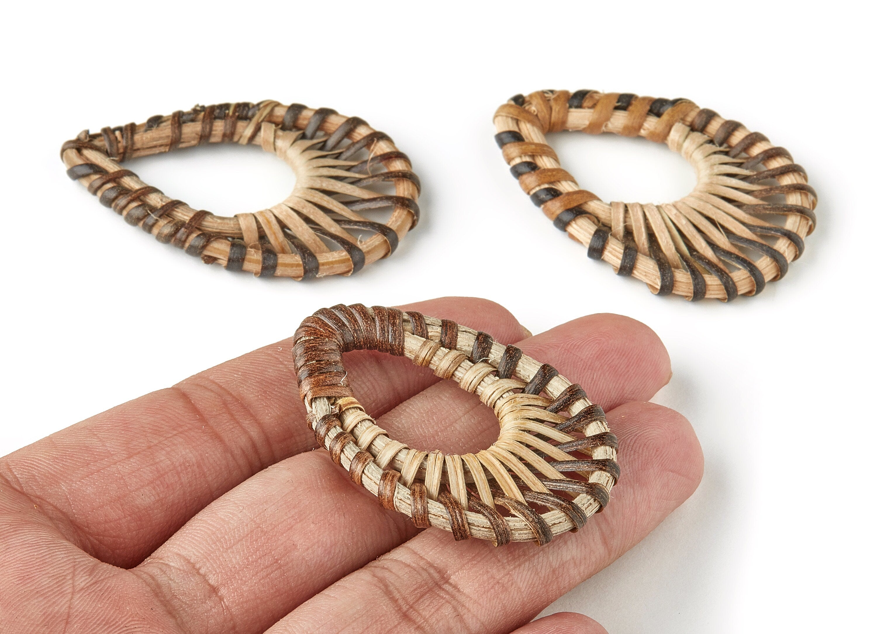 Handwoven Drop Rattan Charms - Drop Rattan Earrings and Pendant - Wooden Straw Earrings - Jewelry Handmade - 54x34.12x3.4mm - RT1209 - DOMEDBAZAAR