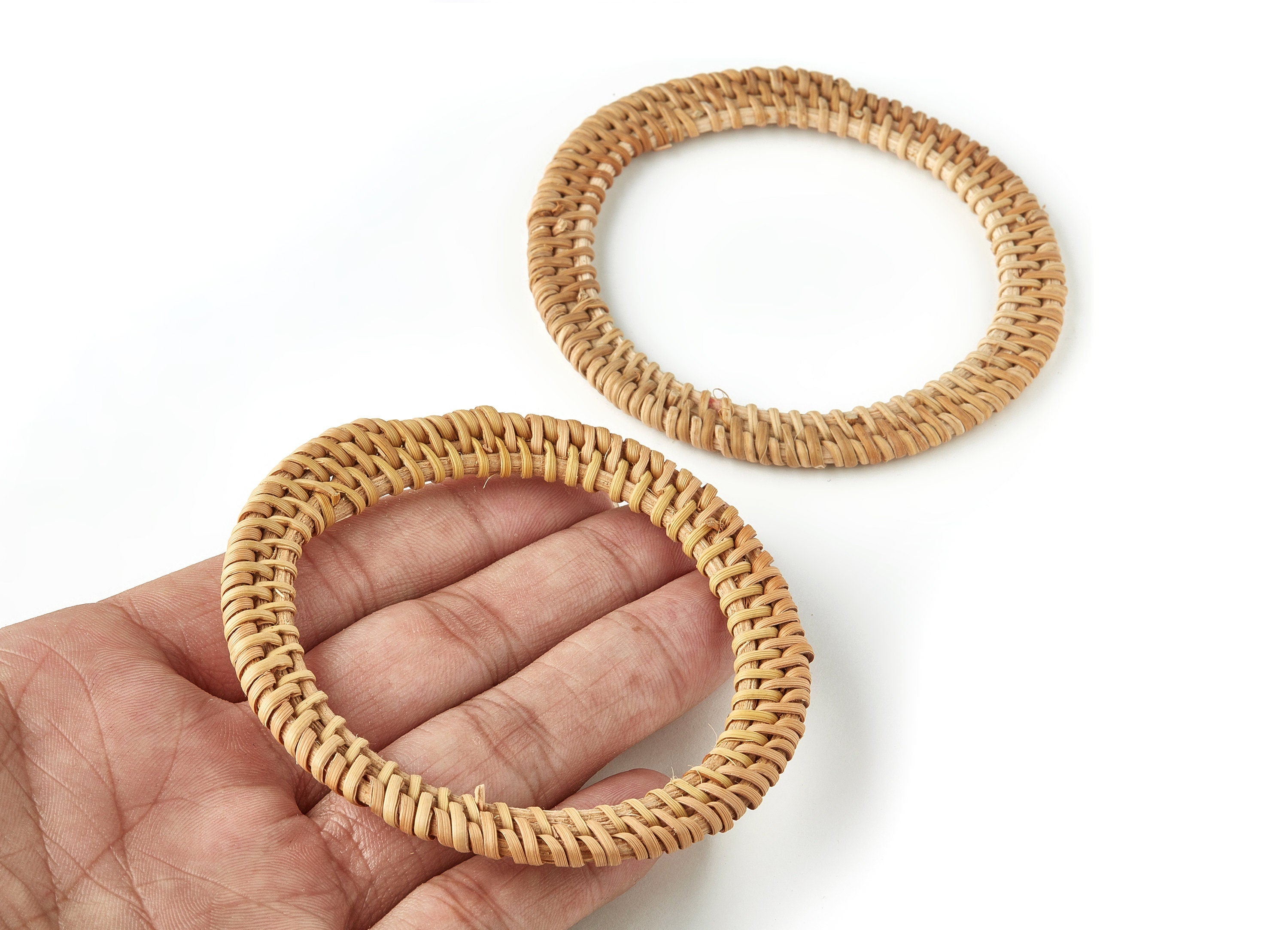 Handwoven Rattan Hoop Charms - Hoop Rattan Earrings and Pendant - Wooden Straw Earrings - Jewelry Handmade - 81.74x81.74x4.82mm - RT1251 - DOMEDBAZAAR