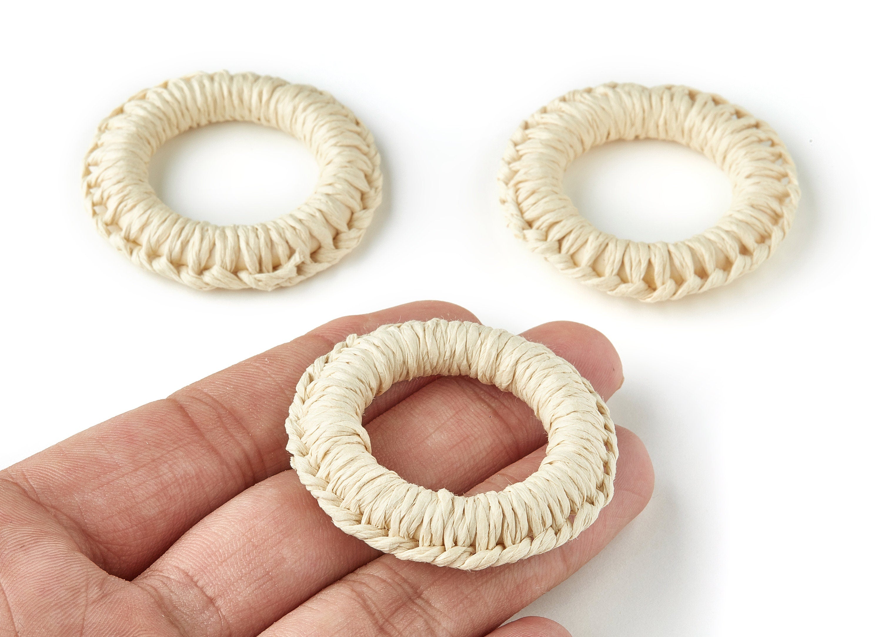 Handwoven Circle Rattan Charms - Circle Rattan Earrings and Pendant - Wooden Straw Earrings - Jewelry Handmade - 47.01x47.01x7.66mm - RT1205 - DOMEDBAZAAR