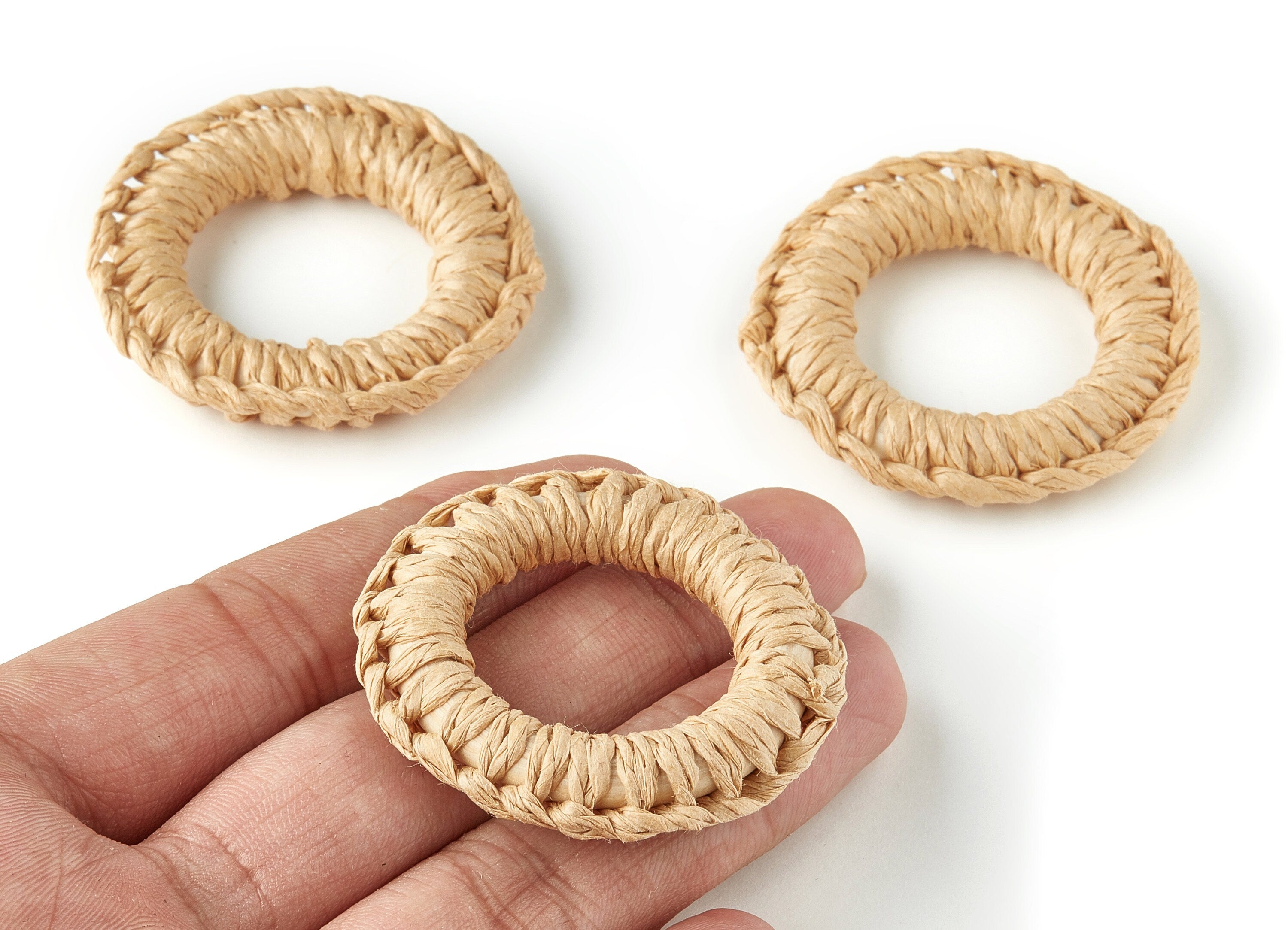 Handwoven Circle Rattan Charms - Circle Rattan Earrings and Pendant - Wooden Straw Earrings - Jewellry Handmade - 47.0x47.01x7.66mm - RT1206 - DOMEDBAZAAR