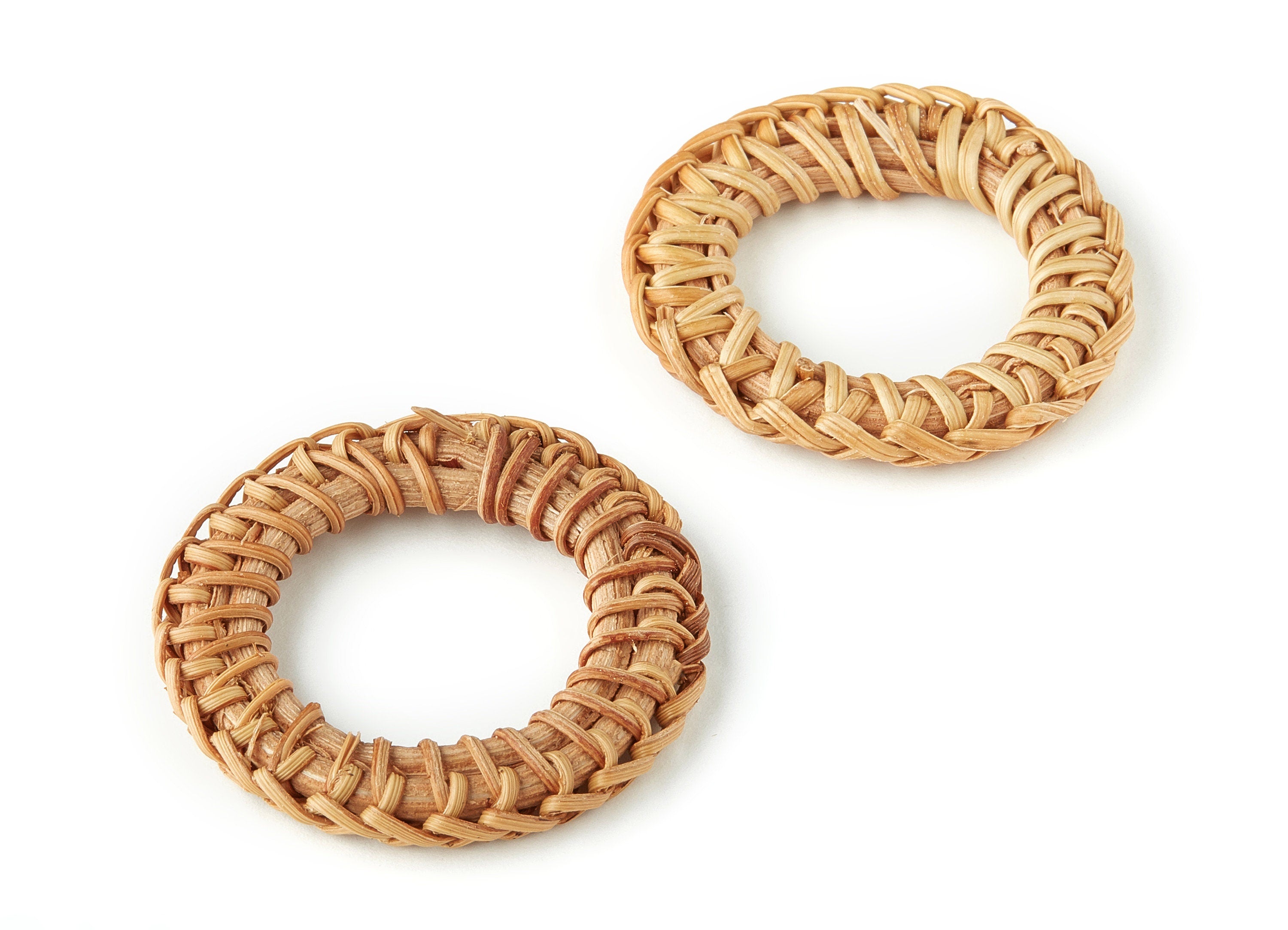 Handwoven Circle Rattan Charms - Circle Rattan Earrings and Pendant - Wooden Straw Earrings - Jewelry Handmade - 46.46x46.46x5.47mm - RT1234 - DOMEDBAZAAR