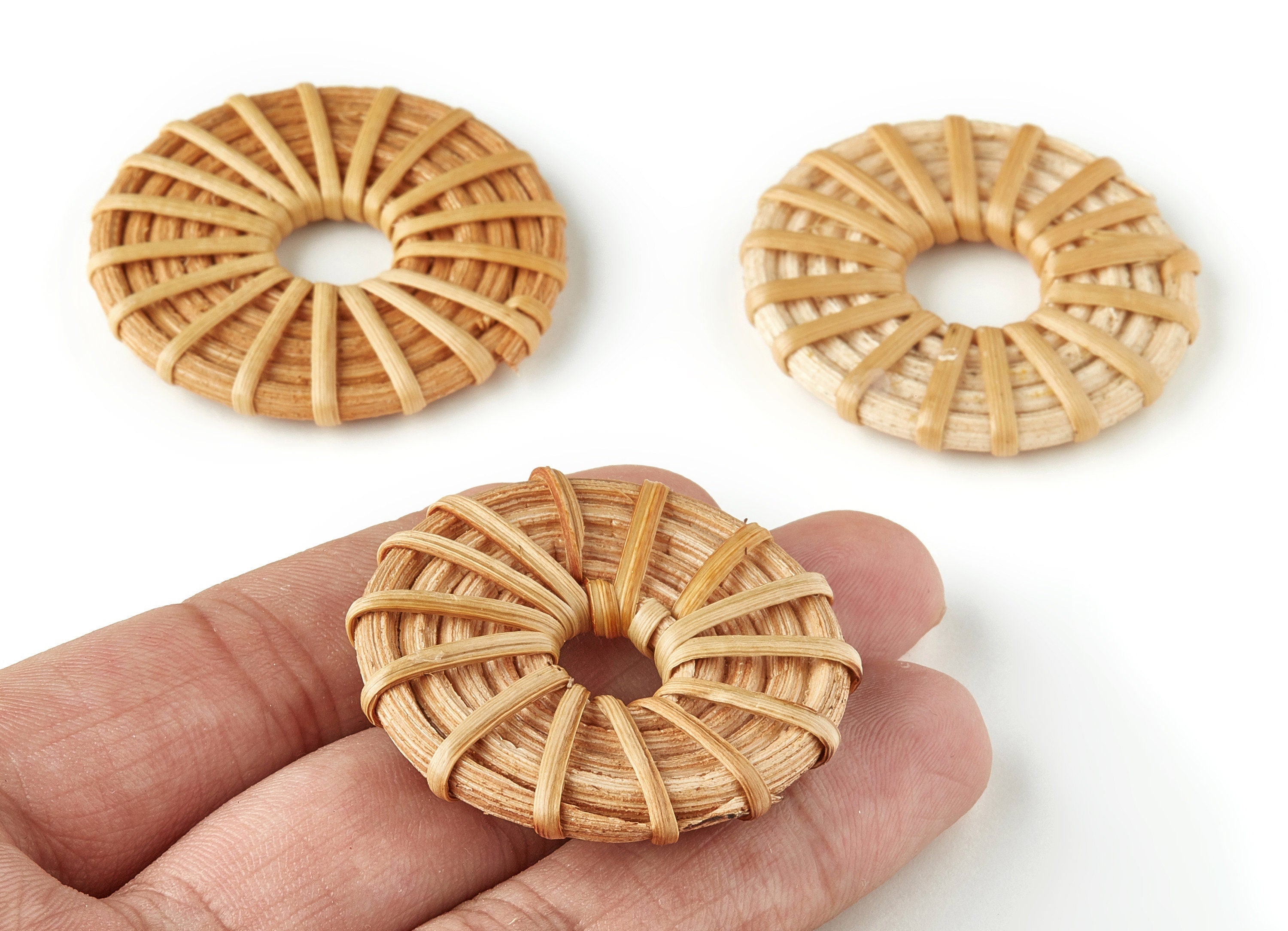Handwoven Circle Rattan Charms - Circle Rattan Earrings and Pendant - Wooden Straw Earrings - Jewelry Handmade - 42.32x42.32x6.7mm - RT1231 - DOMEDBAZAAR