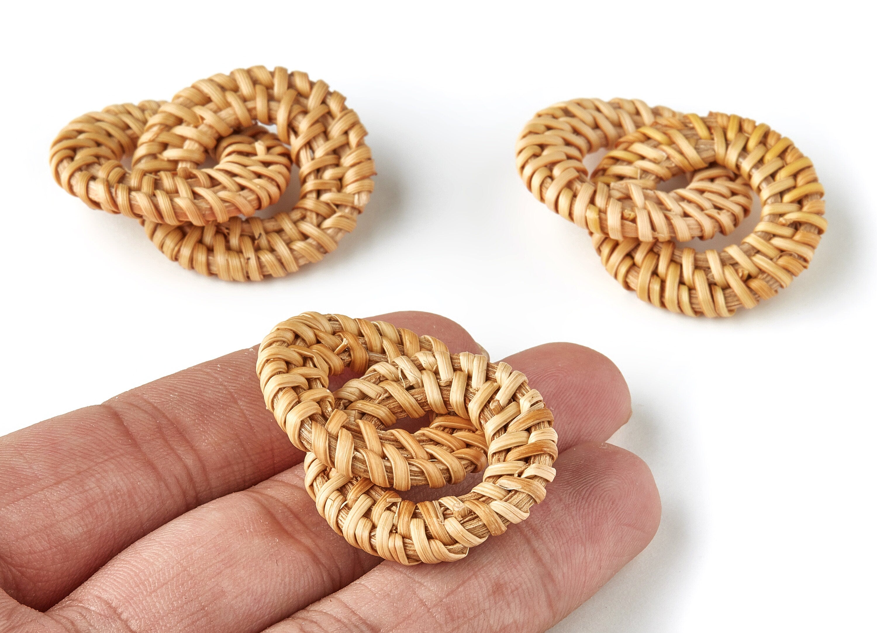 Handwoven Circle Rattan Charms - Circle Rattan Earrings and Pendant - Wooden Straw Earrings - Jewelry Handmade - 41.09x31.85x4.26mm - RT1235 - DOMEDBAZAAR