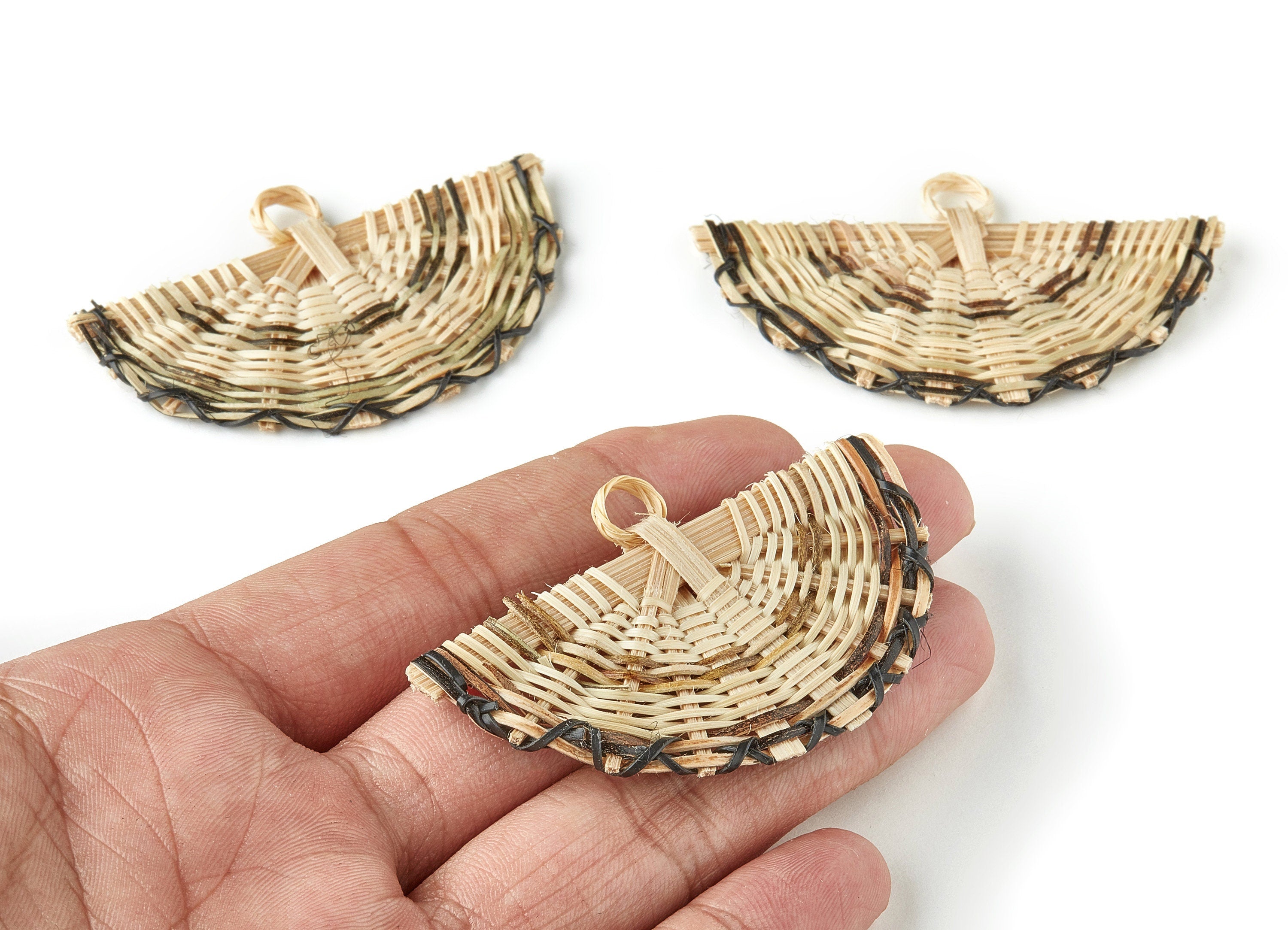 Handwoven Rattan Fan Charms - Fan Rattan Earrings and Pendant - Wooden Straw Earrings - Jewellery Handmade - 61.81x39.85x1.61mm - RT1207 - DOMEDBAZAAR