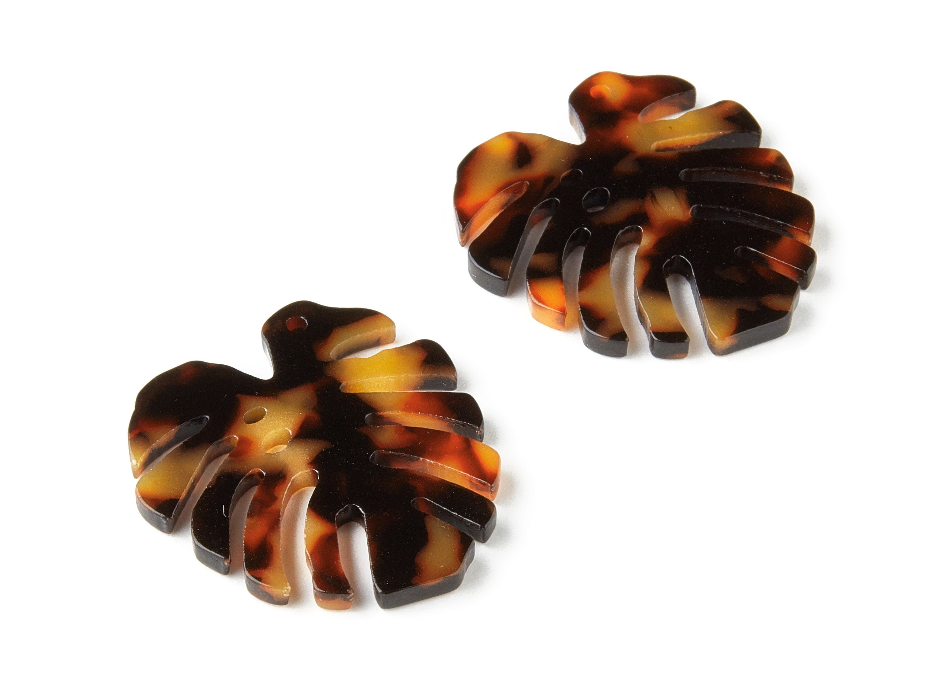 Acetate Monstera Charms - Tortoise Shell Earrings - Monstera Earrings and Pendant - Color Code: A05 - 33.38x30.54x2.9mm - AC1181-A05 - DOMEDBAZAAR