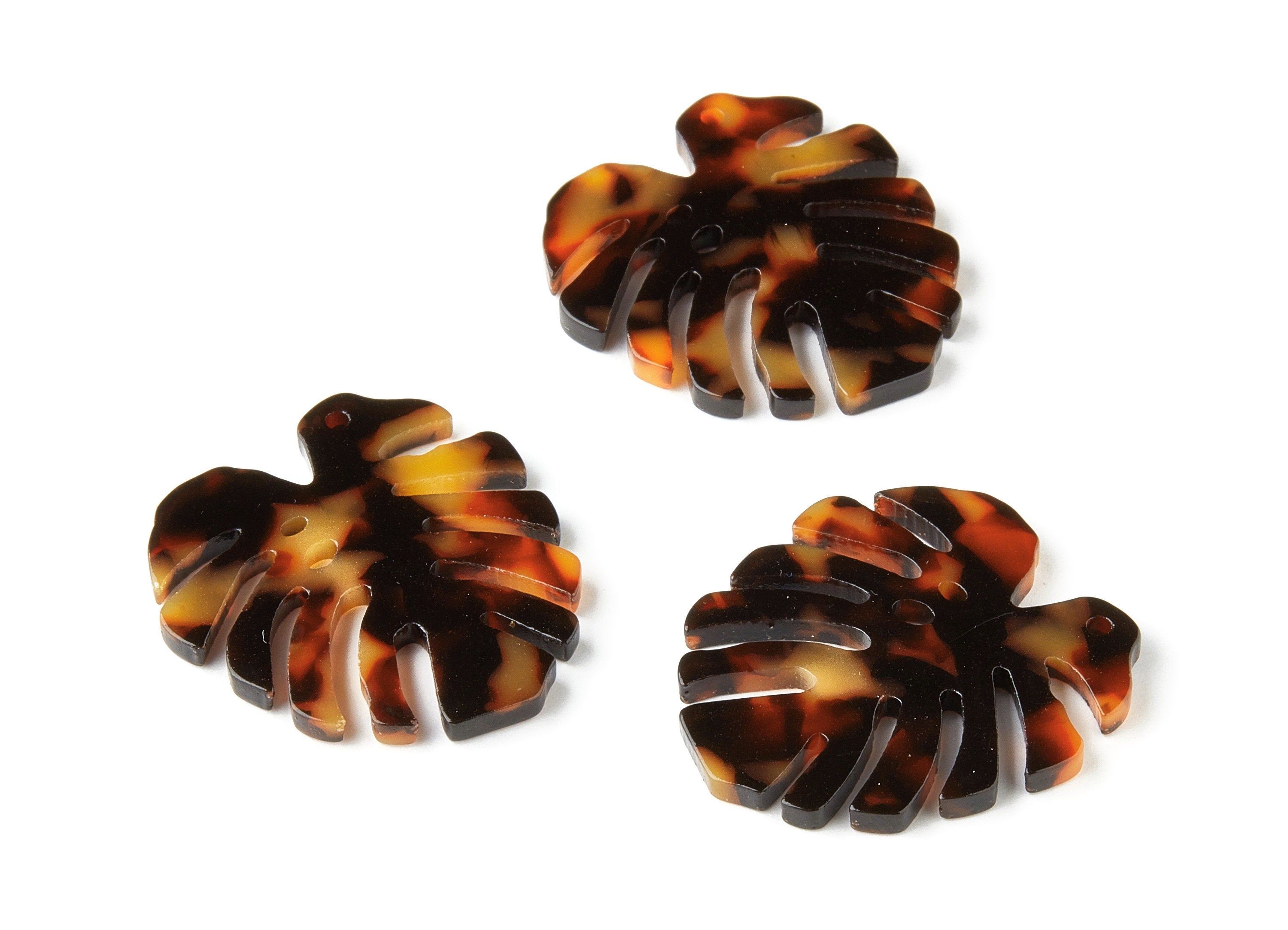 Acetate Monstera Charms - Tortoise Shell Earrings - Monstera Earrings and Pendant - Color Code: A05 - 33.38x30.54x2.9mm - AC1181-A05 - DOMEDBAZAAR