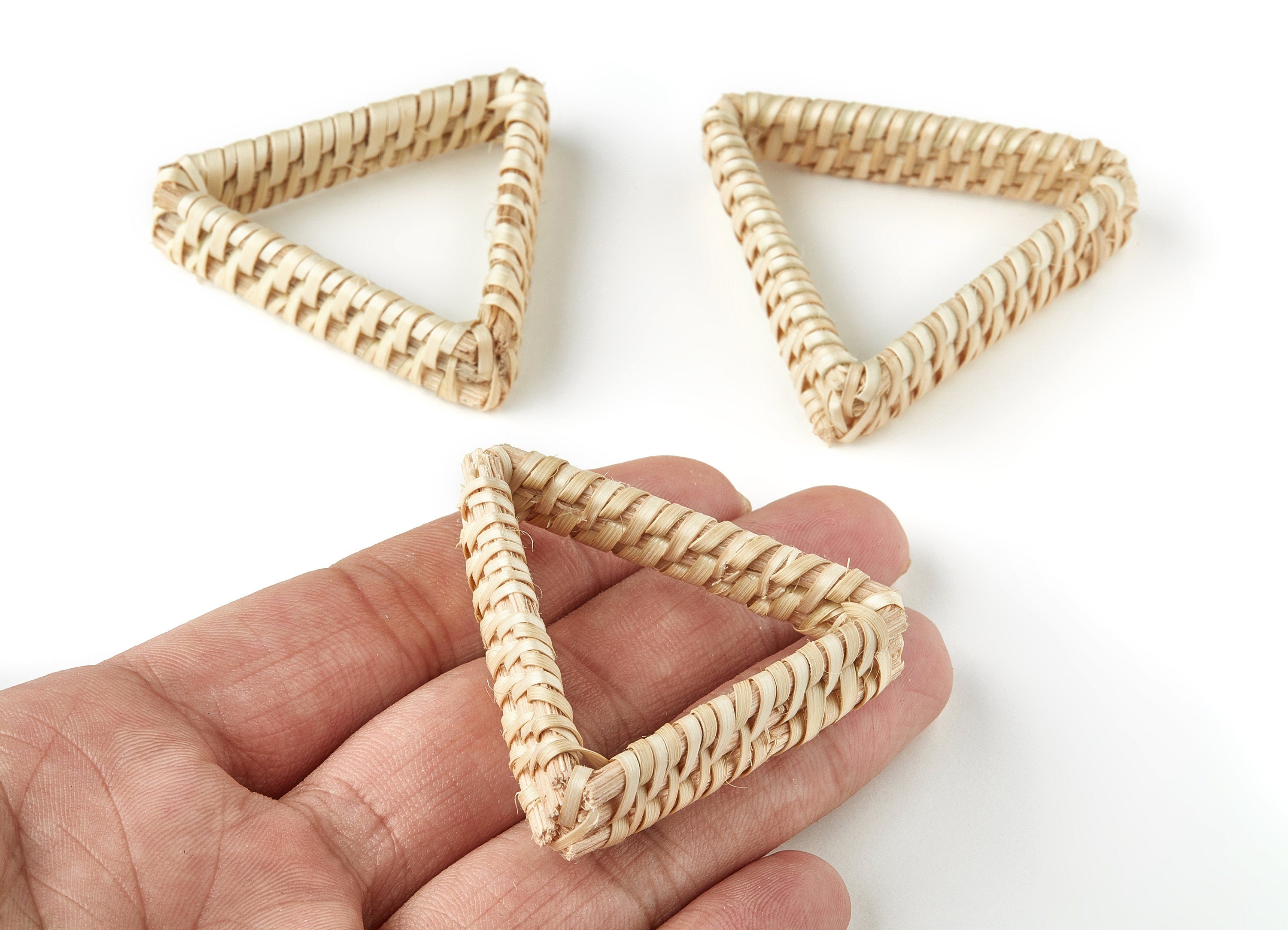 Handwoven Rattan Triangle Charm - Triangle Rattan Earring & Pendant - Woven Straw Earrings - Jewelry Handmade - 52.32x46.16x12.12mm - RT1230 - DOMEDBAZAAR