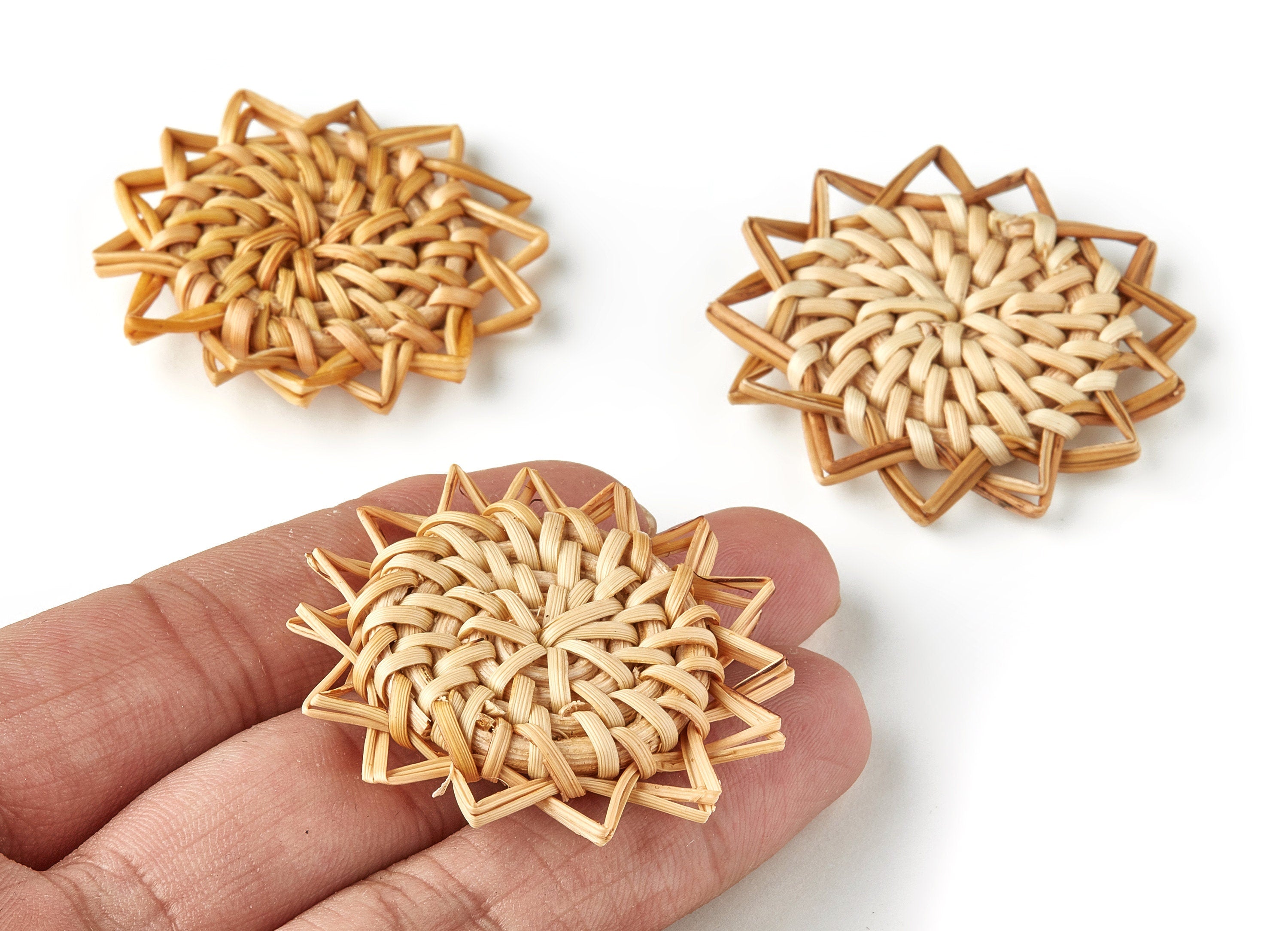 Handwoven Rattan Sun Charms - Sun Rattan Earrings and Pendant - Wooden Straw Earrings - Jewelry Handmade - 45.7x45.7x5.15mm - RT1243 - DOMEDBAZAAR