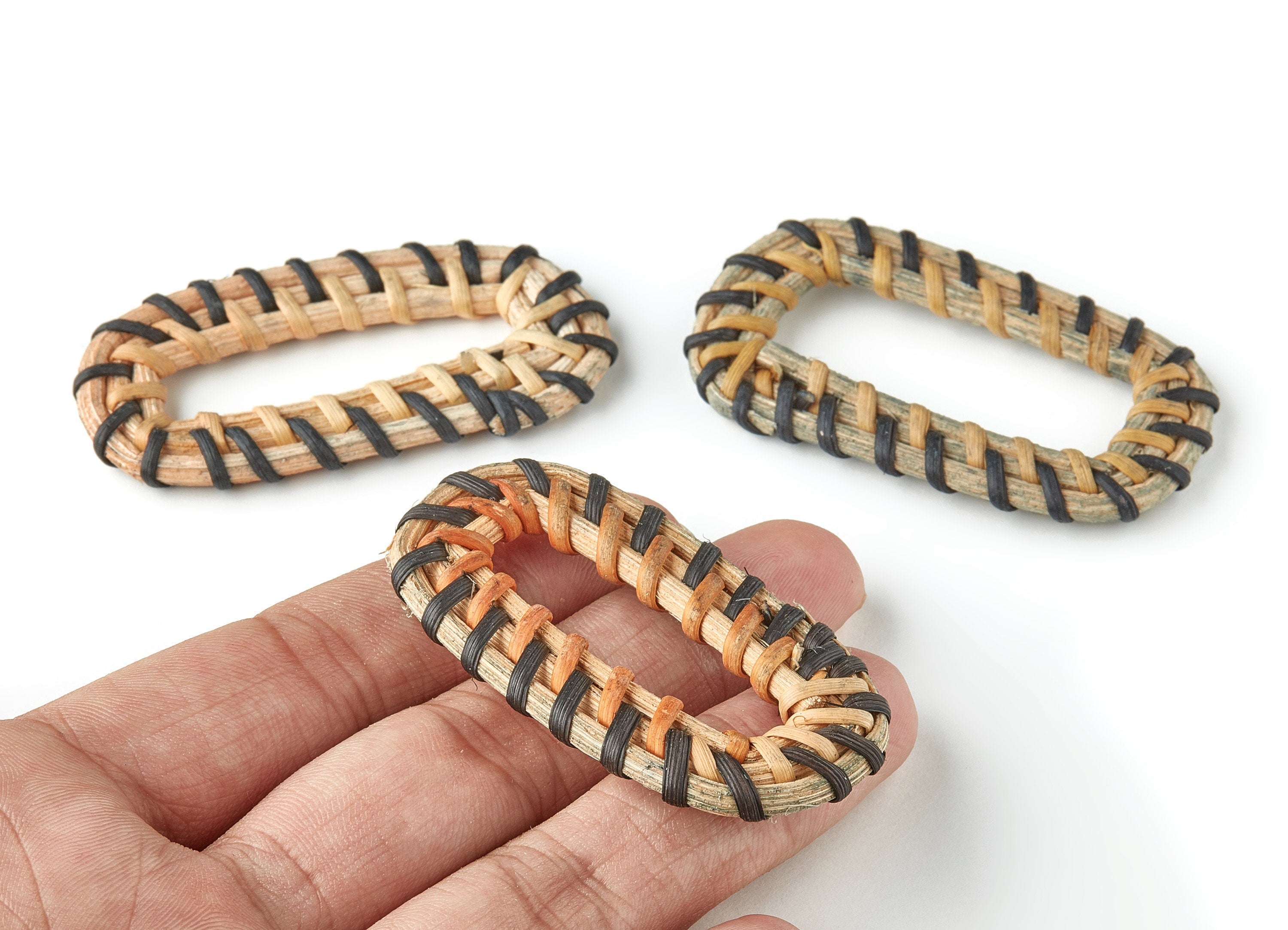 Handwoven Rattan Rectangle Charm - Rectangle Rattan Earring & Pendant - Woven Straw Earring - Jewelry Handmade - 59.4x34.34x4.64mm - RT1241 - DOMEDBAZAAR