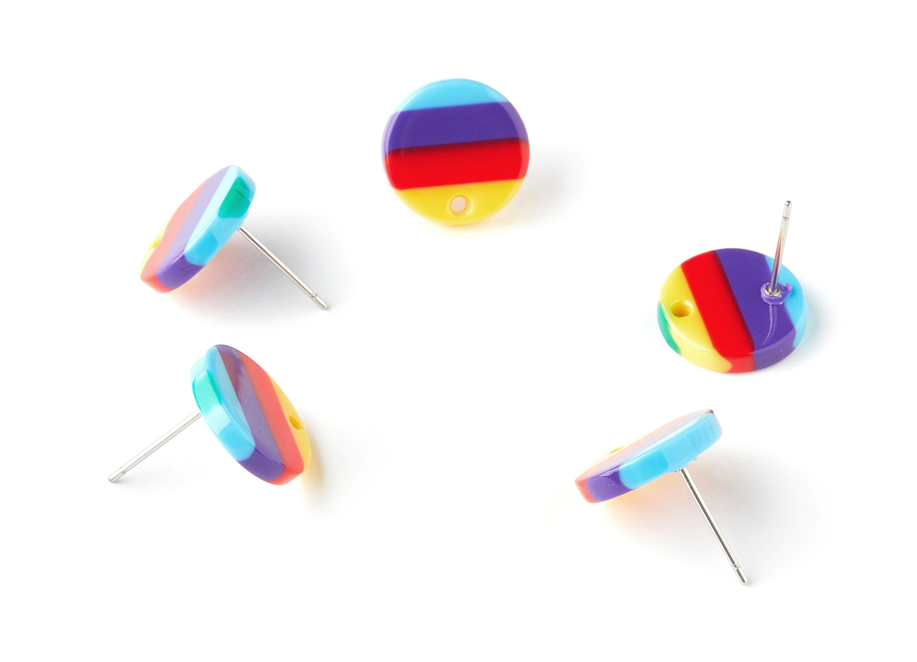 Acetate Round Earring Stud - Round Earring Post and Stud - Earring Findings - Color Code: A115 - 13.5x13.5x2.65mm - AC1204-A115 - DOMEDBAZAAR