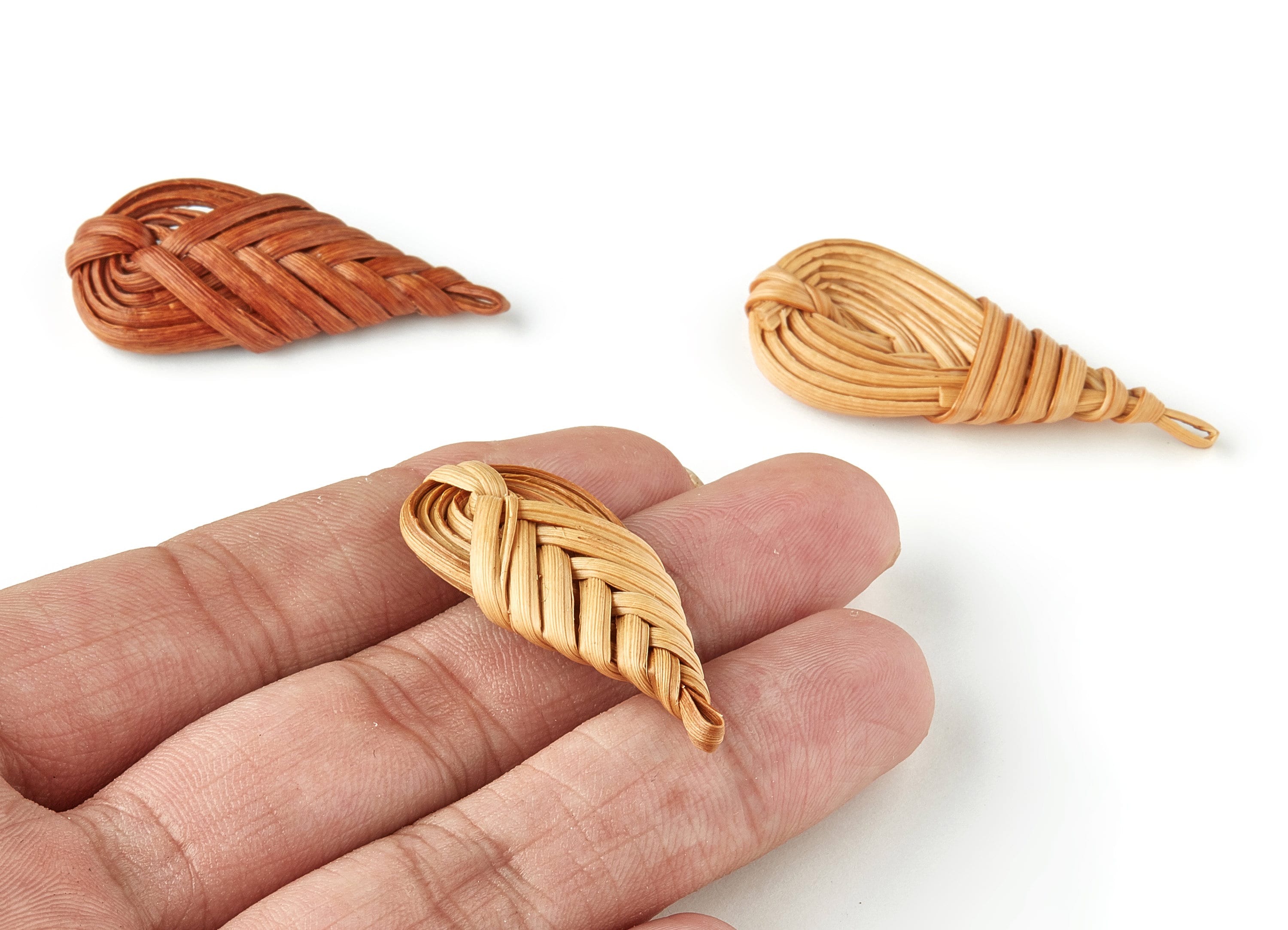 Handwoven Rattan Drop Charms - Drop Rattan Earrings and Pendant - Wooden Straw Earrings - Jewelry Handmade - 42.25x19.46x5.42mm - RT1256 - DOMEDBAZAAR