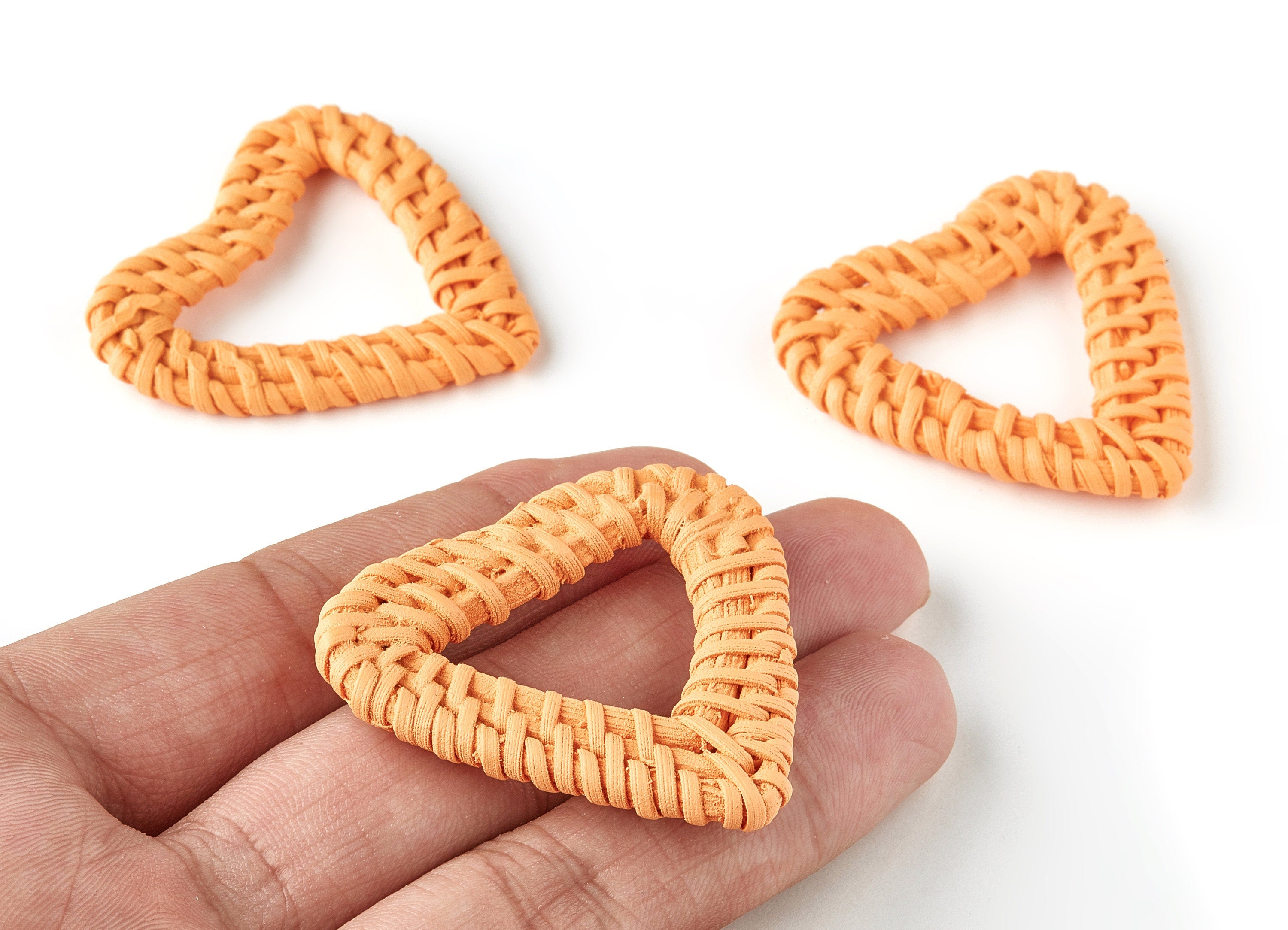 Handwoven Rattan Heart Charms - Heart Rattan Earrings and Pendant - Wooden Straw Earrings - Jewelry Handmade - 42x41x5.3mm - RT1255A - DOMEDBAZAAR