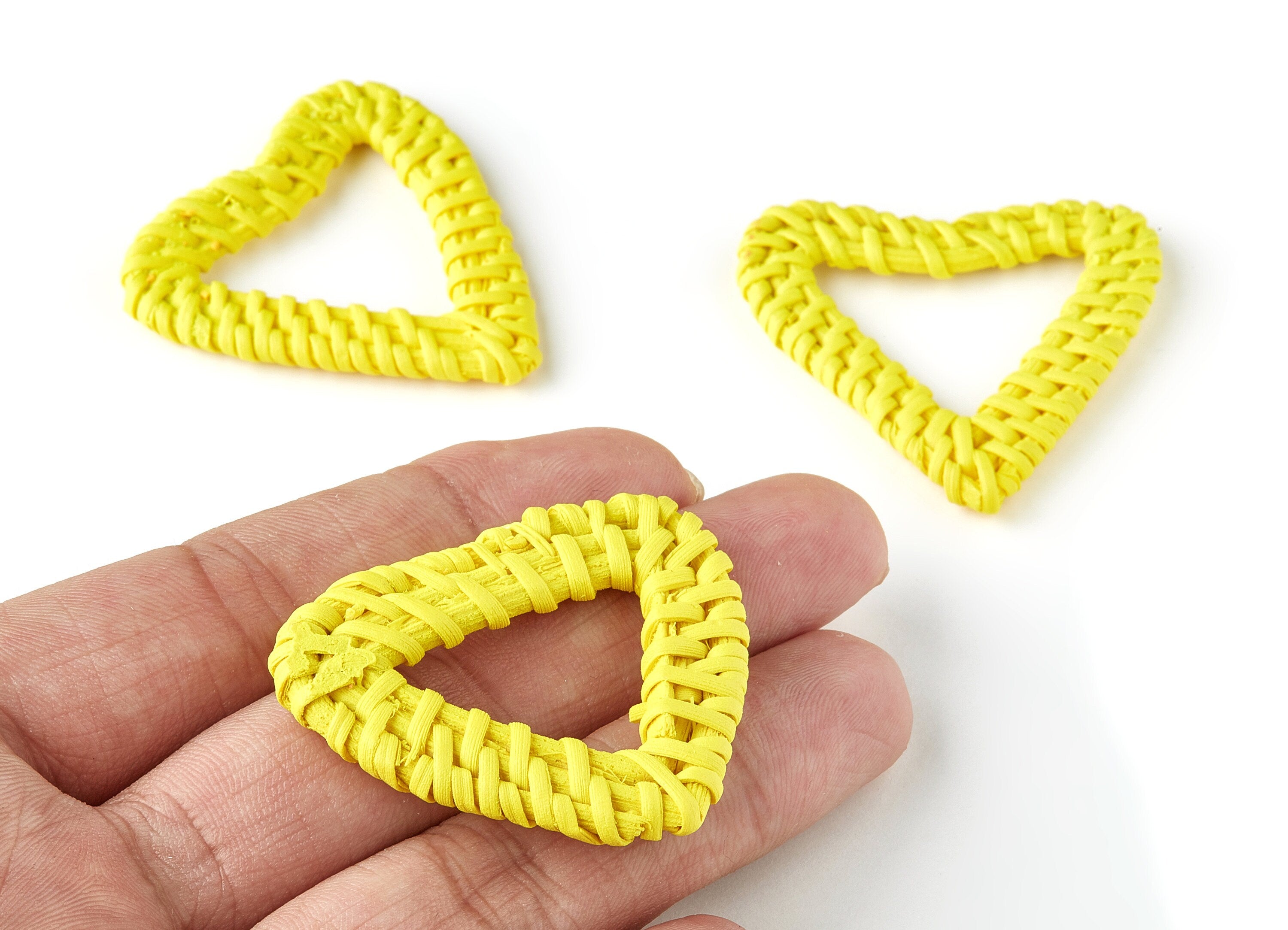 Handwoven Rattan Heart Charms - Heart Rattan Earrings and Pendant - Wooden Straw Earrings - Jewelry Handmade - 42x41x5.3mm - RT1255B - DOMEDBAZAAR