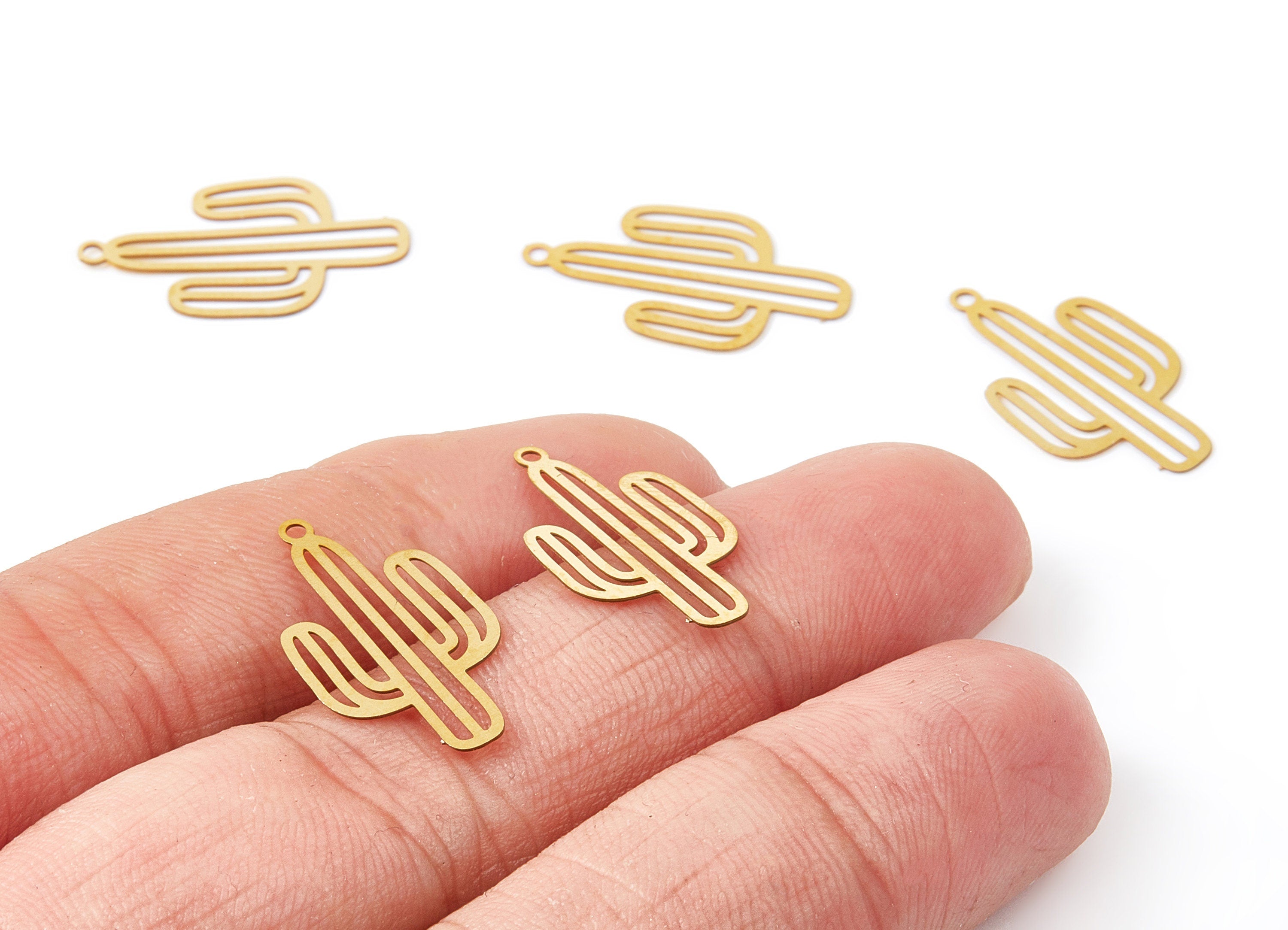 Raw Brass Cactus Shaped Earring Charms - Hallow Out Pendant - Jewelry Supplies - 22.1x12.87x0.33mm - JJC10094-RB - DOMEDBAZAAR