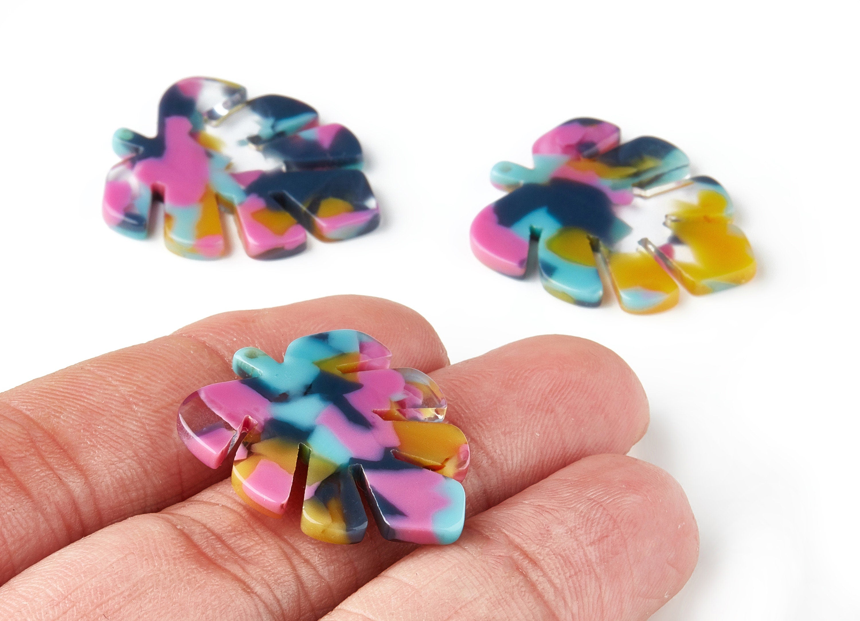 Acetate Leaf Earring Charms - Monstera Leaf Pendant - Earring Findings - Jewelry Supplies - Color Code:A258 - 30x24.5x2.57mm - AC1087-A258 - DOMEDBAZAAR