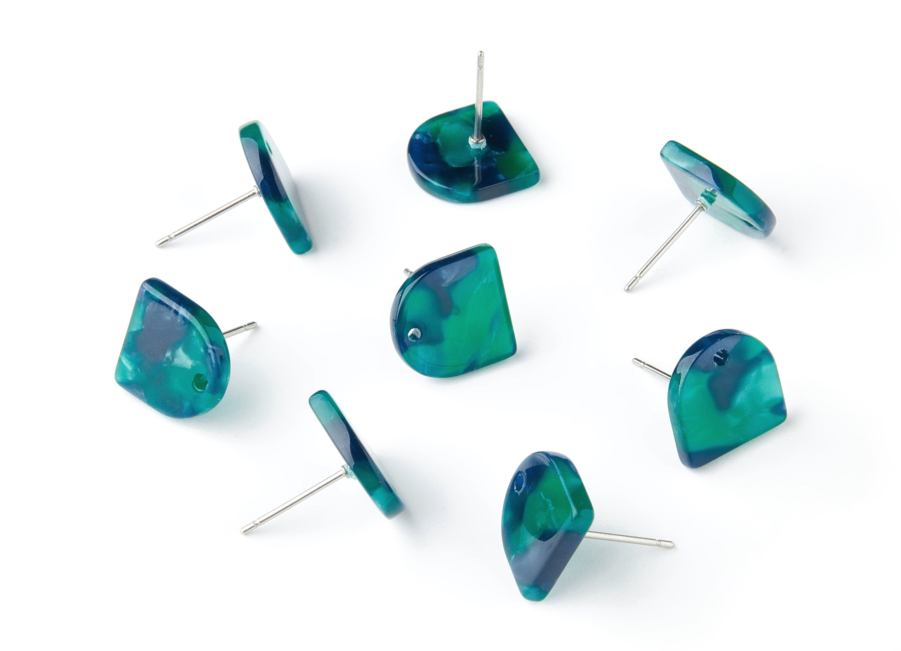 Acetate Acrylic Earring Post - Tortoise Shell Stud Earring Studs - D Shaped Earrings - Color Code: A13 - 11.7x11.5x2.5mm - AC1560-A13 - DOMEDBAZAAR