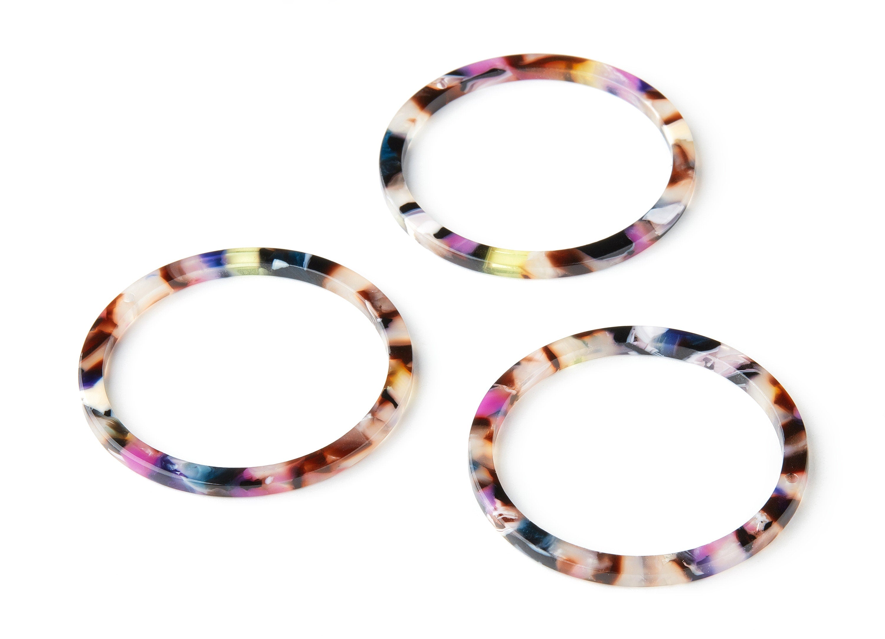 Acetate Acrylic Earring Charms - Tortoise Shell Earrings - Circle Shaped Pendant - 1 Hole - Color Code: A11 - 44.3x44.3x2.7mm - AC1126-A11 - DOMEDBAZAAR