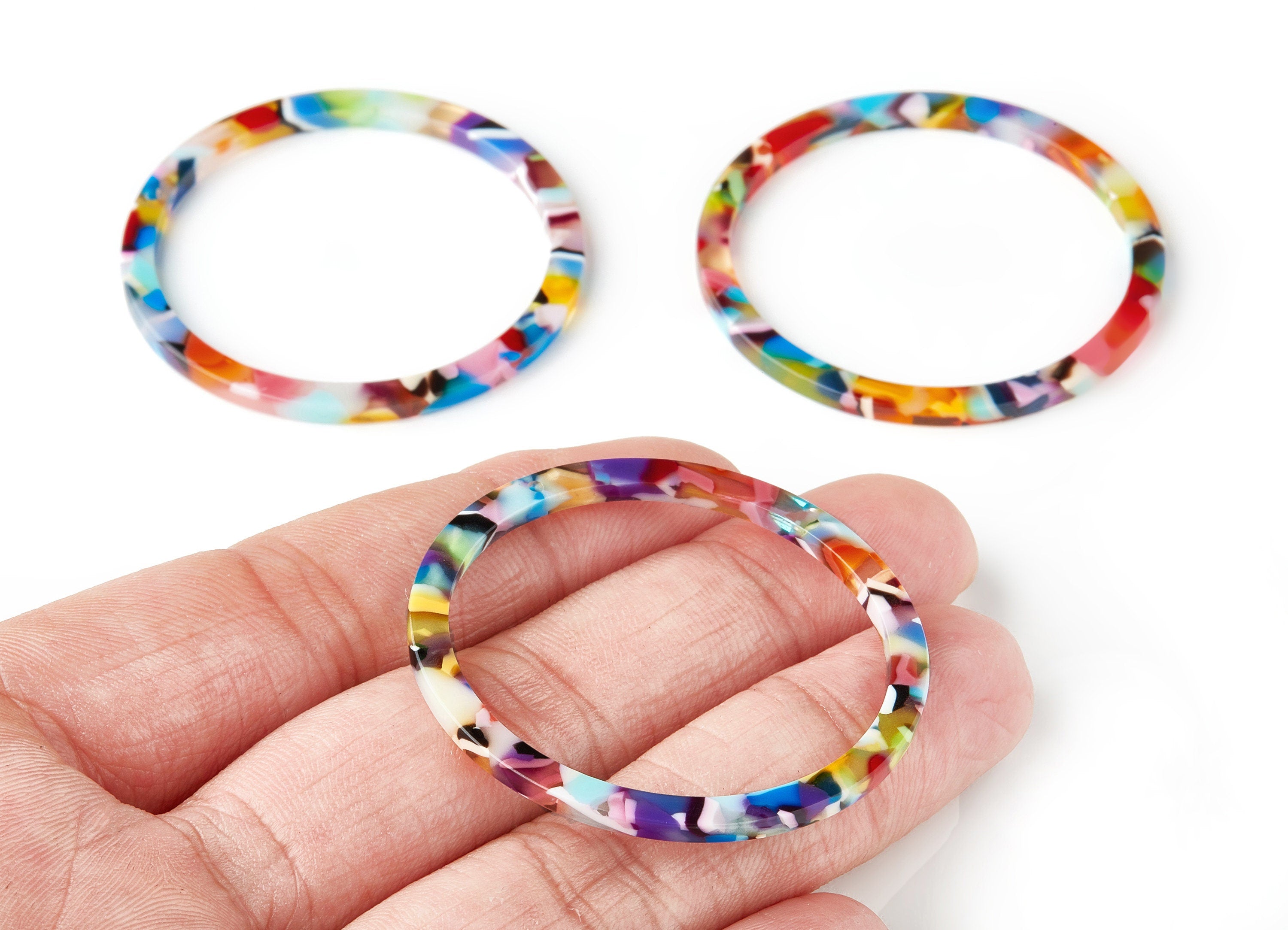 Acetate Hoop Earring Charms - Circle Shaped Pendant - Earring Findings - Jewelry Supplies - Color Code: A21 - 44.3x44.3x2.7mm - AC1126-A21 - DOMEDBAZAAR