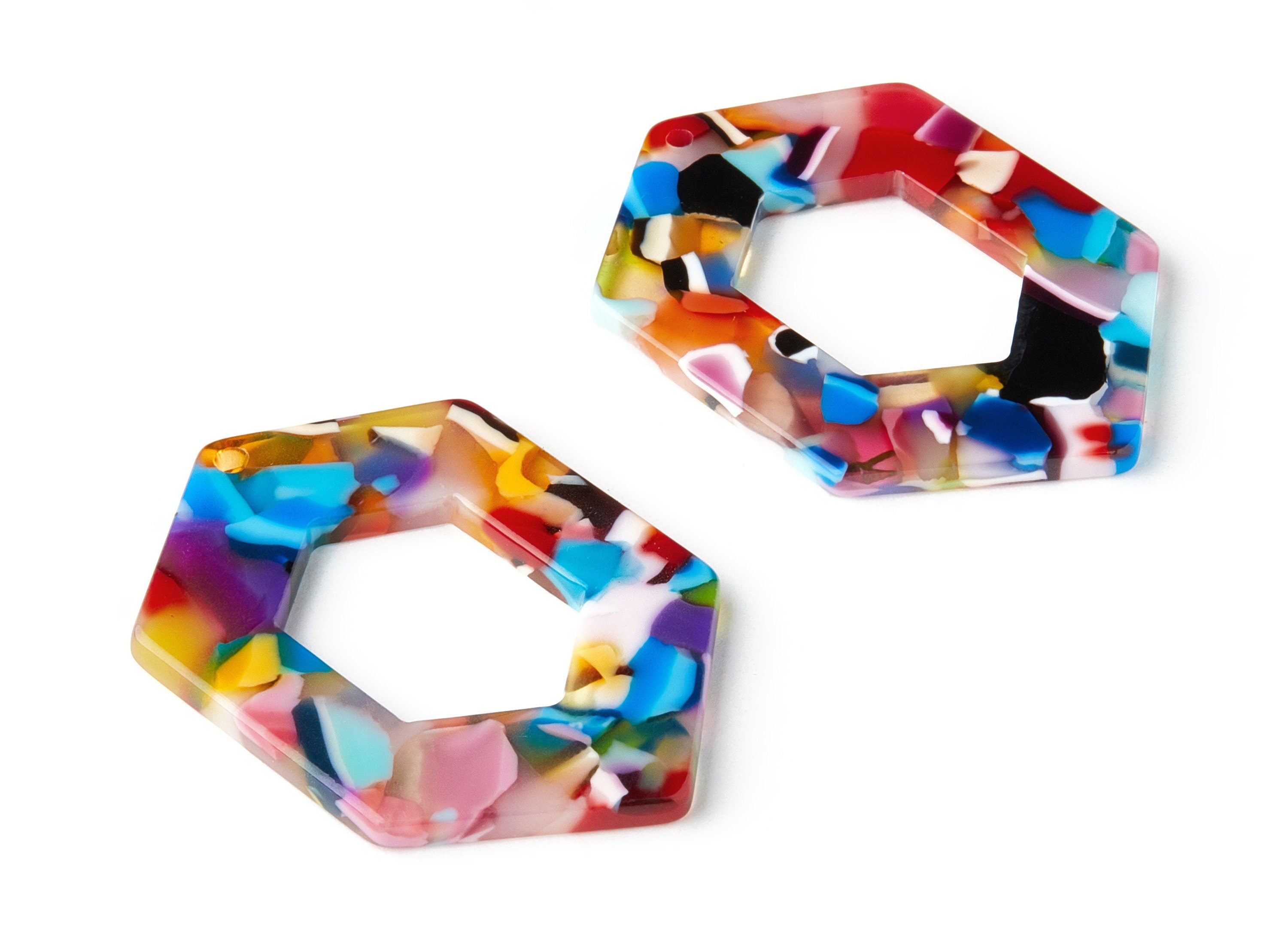 Acetate Hexagon Earring Charms - Hexagon Pendant - Earring Findings - Jewelry Supplies - Color Code:A21 - 42.2x29.5x2.5mm - AC1561-A21 - DOMEDBAZAAR