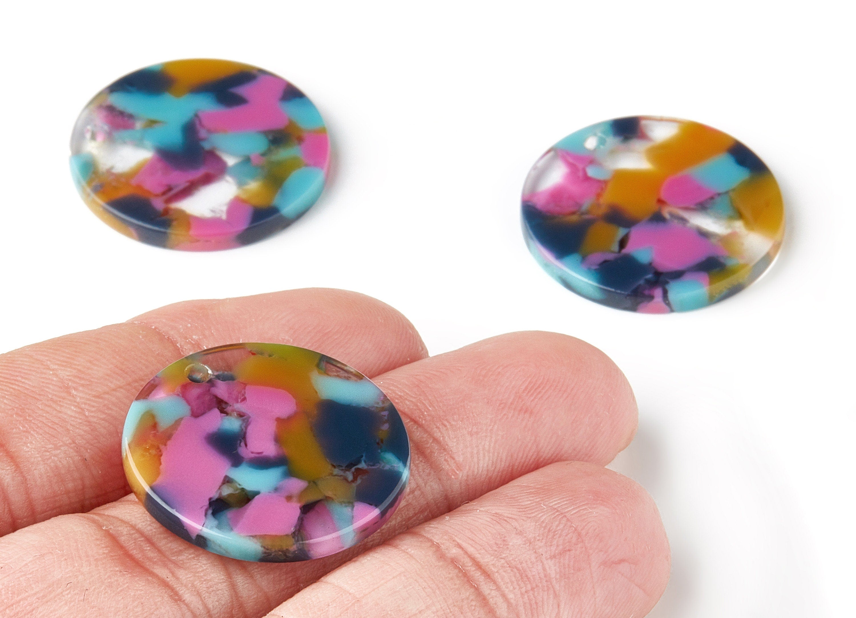 Acetate Acrylic Earring Charm - Tortoise Shell Earrings - Coin Shaped Charm - 1 Hole - Color Code:A258 - 24.1x24.1x2.5mm - AC1551-A258 - DOMEDBAZAAR