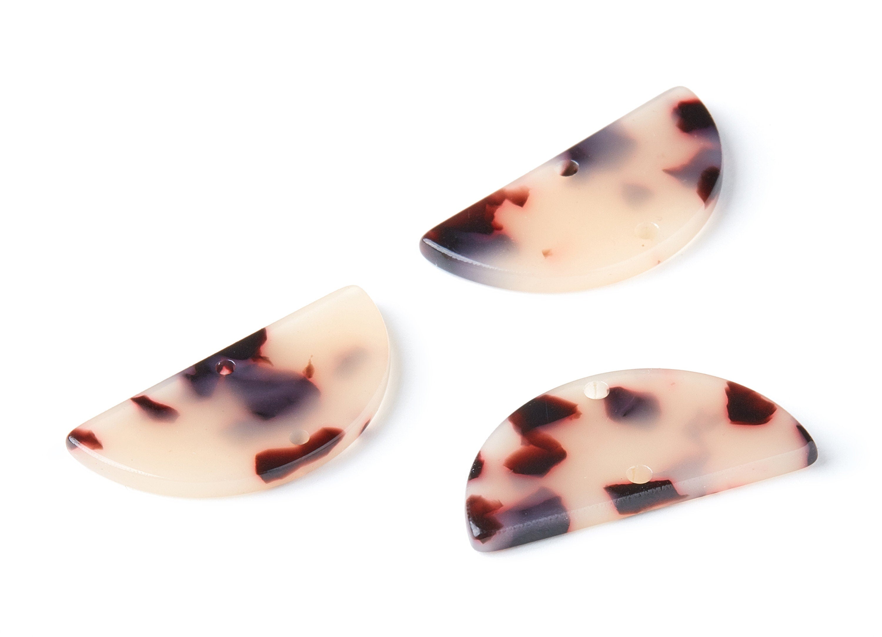 Acetate Semicircle Connector Charms - 2 Holes Blonde Tortoise Shell Earring - Semicircle Earring - Color Code:A07 - 15x30x2.6mm - AC1061-A07 - DOMEDBAZAAR