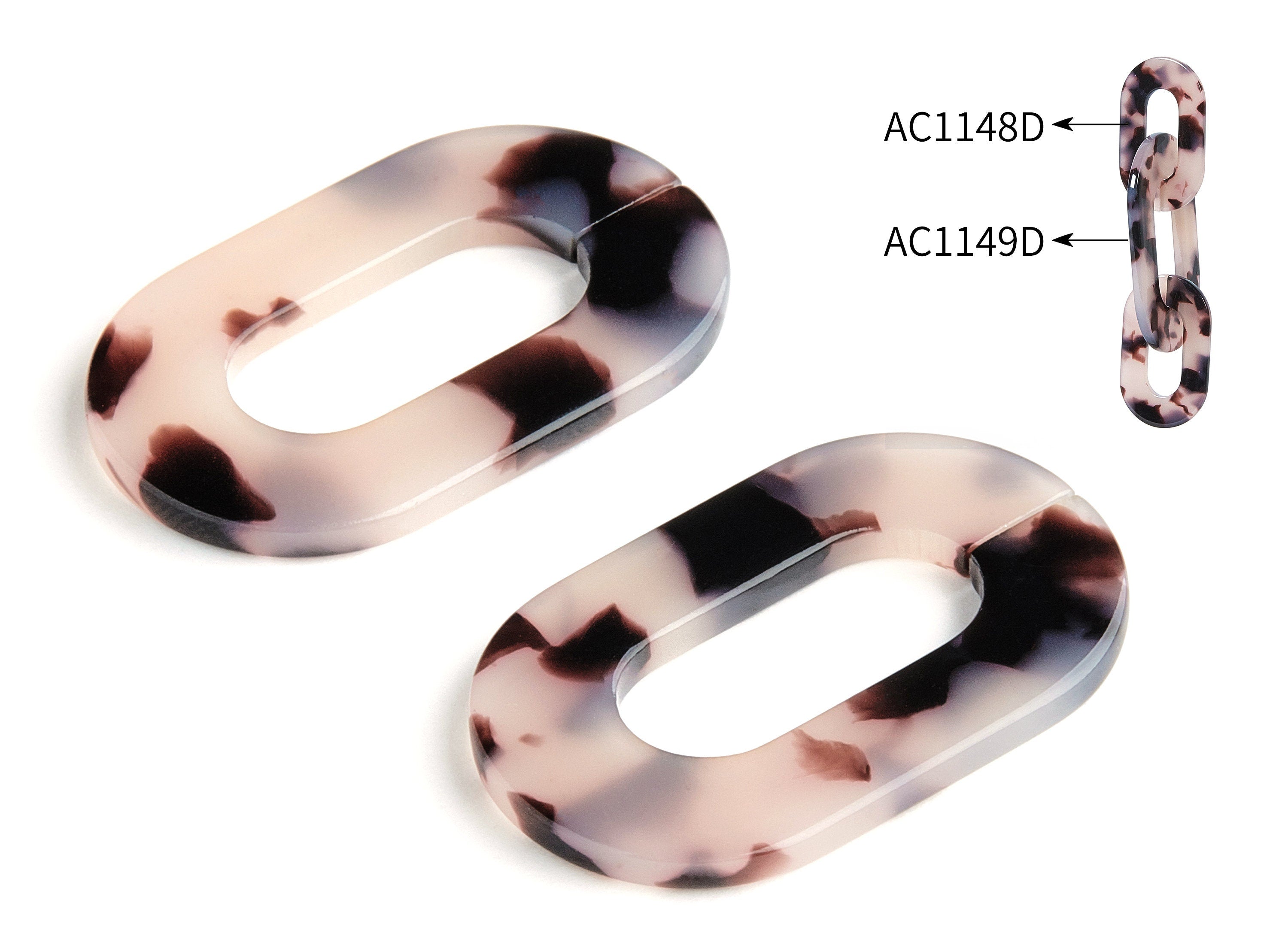 Acetate Acrylic Charms - Blonde Tortoise Shell Charm - Laser Cut Open Oval Flat Cable Chain - Color Code: A06 - 32.52x19.75x2.66mm - AC1148D - DOMEDBAZAAR