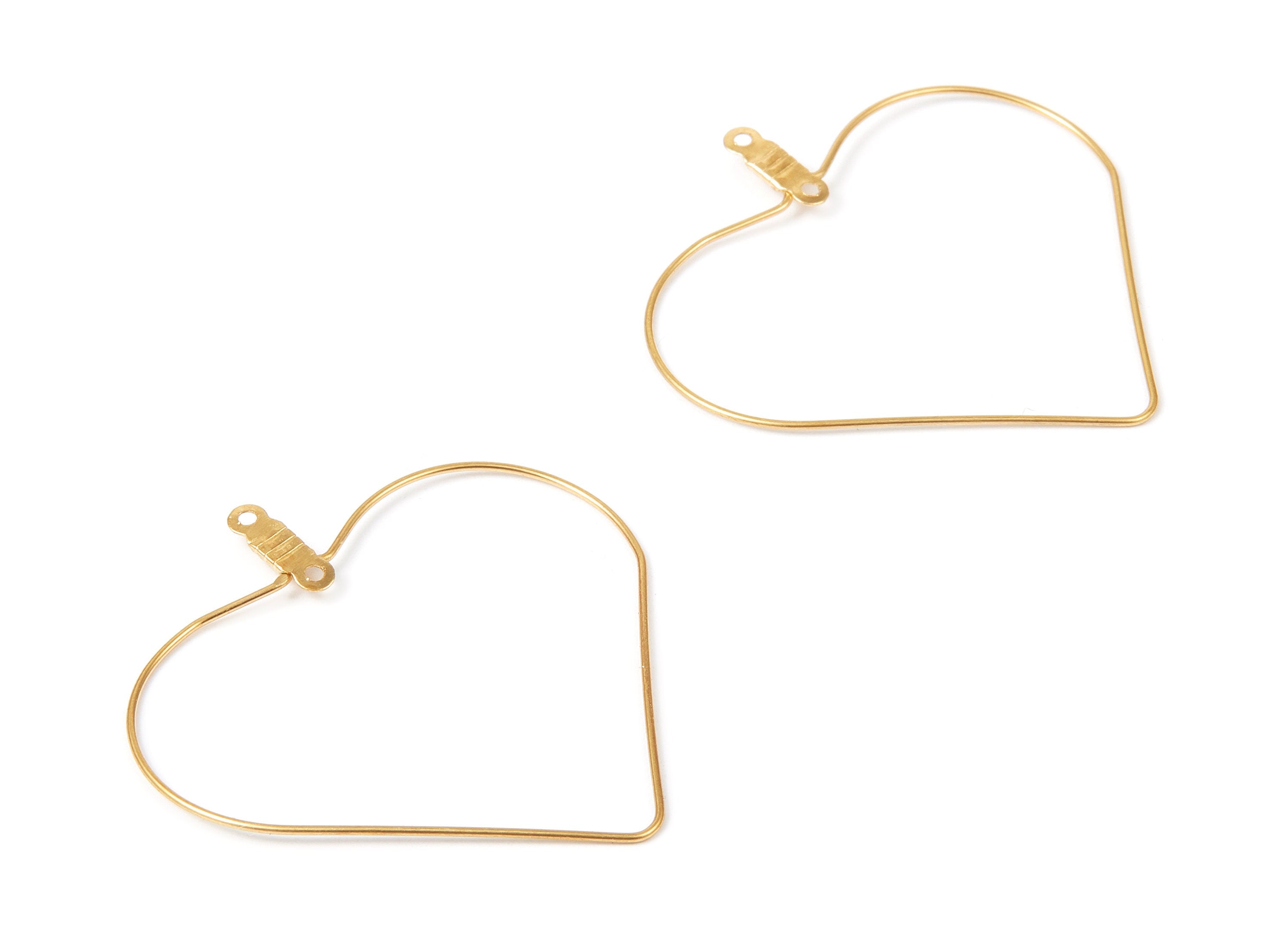 Brass Earring Wires - Raw Brass Heart Shaped Earring - Jewelry Supplies - 45.4x39.7x0.7mm - PP2151 - DOMEDBAZAAR