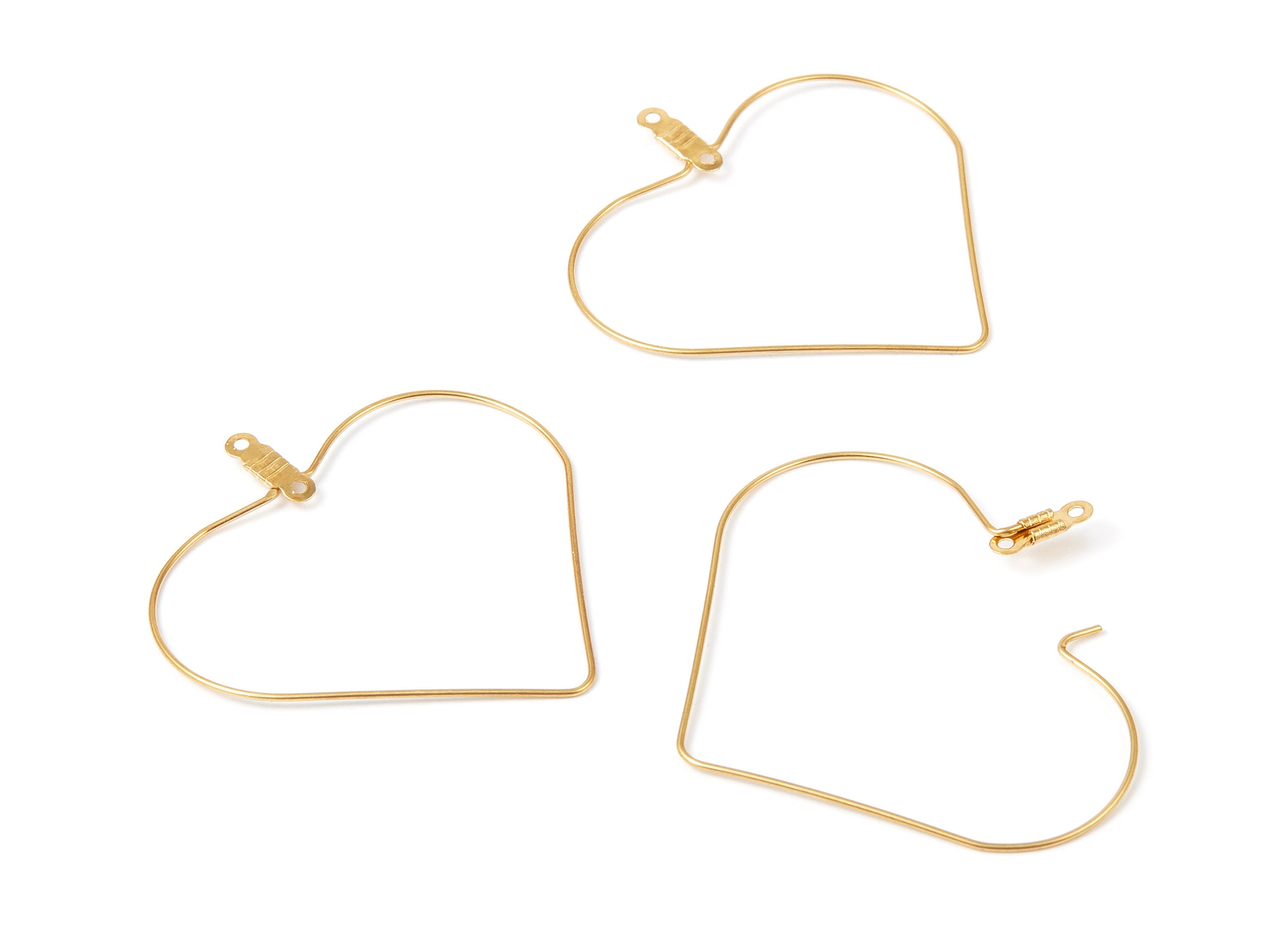 Brass Earring Wires - Raw Brass Heart Shaped Earring - Jewelry Supplies - 45.4x39.7x0.7mm - PP2151 - DOMEDBAZAAR