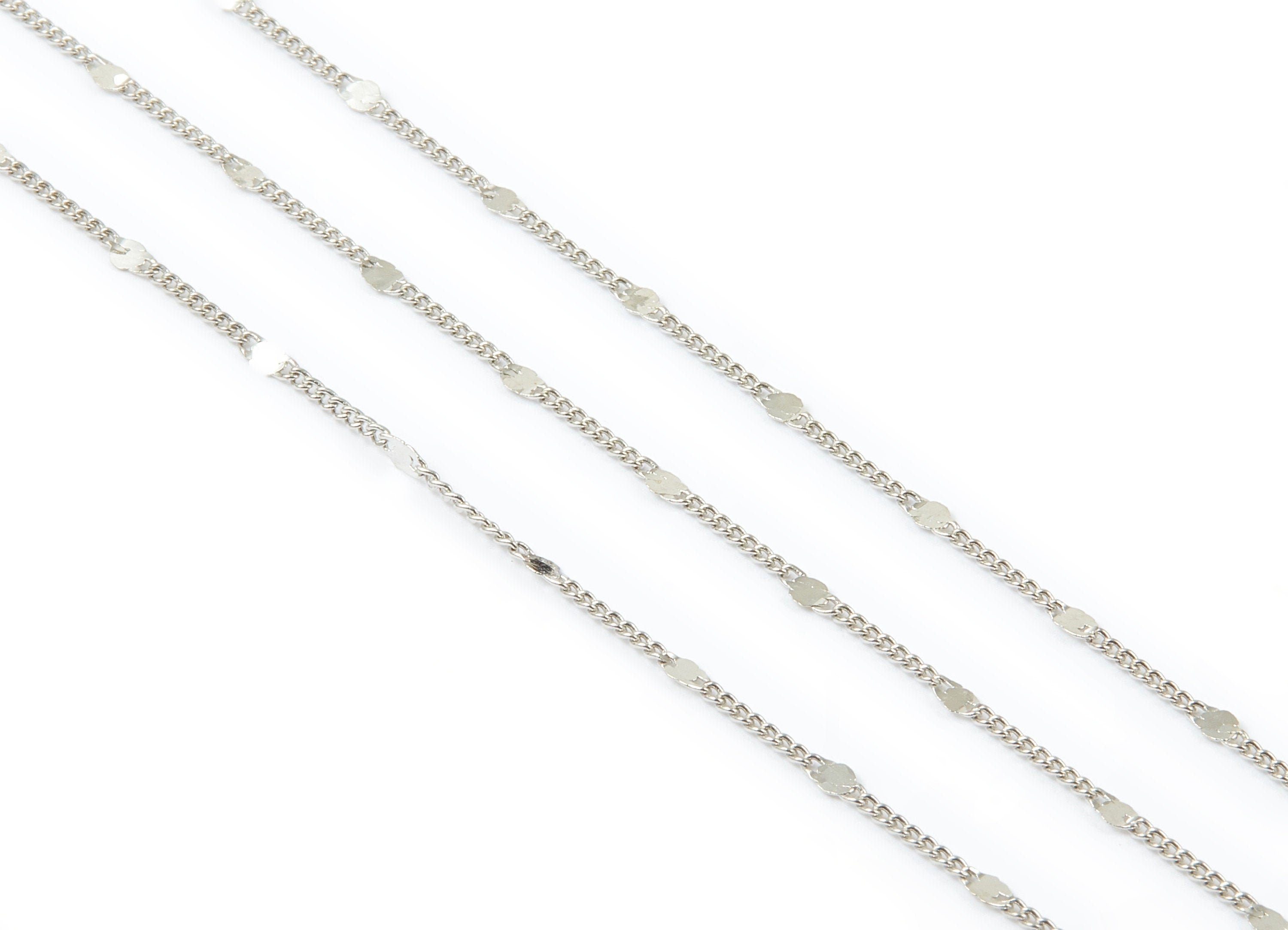 Hammered Satellite Curb Chain - Brass Chain - Silver Tone Plated Chain - Soldered Chain - 0.07&quot; x 0.05&quot; x 0.08&quot; - CC1109S - DOMEDBAZAAR