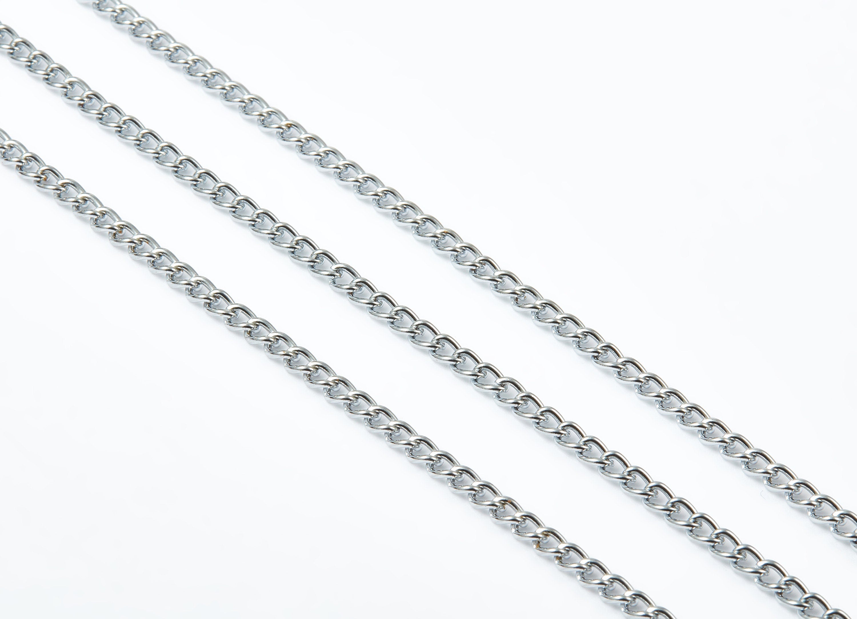Curb Chain - Iron Military Chain - Silver Tone Plated - Keychain - Unsoldered Link - for Jewelry Making - 0.20&quot; x 0.14&quot; x 0.04&quot; - CC1056 - DOMEDBAZAAR