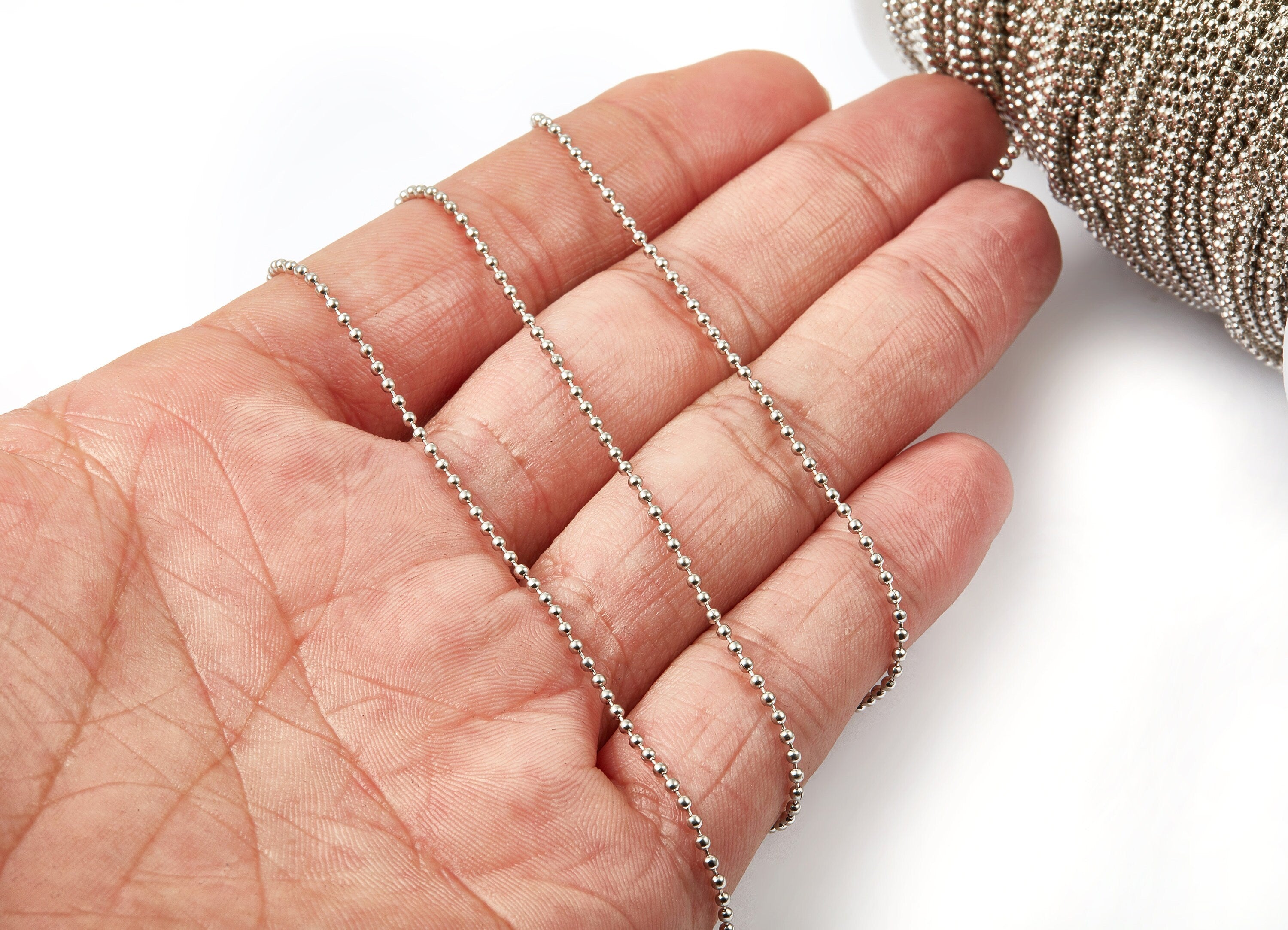 Tiny Ball Chain -Iron Chain - Military Chain - Silver Tone Plated - 0.06&quot; - for Necklace Bracelet Earing Jewellery Making - CC1059IN - DOMEDBAZAAR