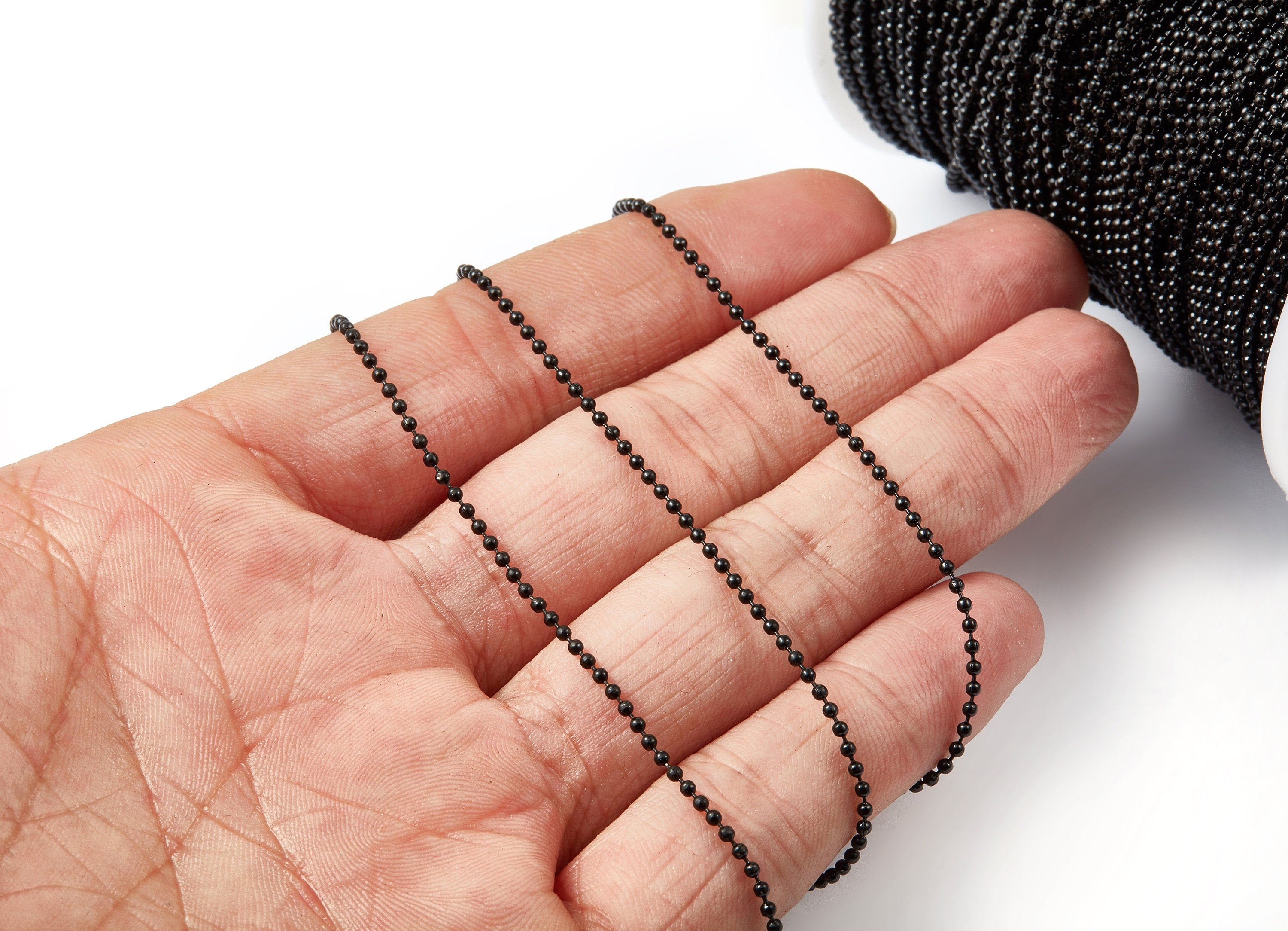 Tiny Ball Chain -Iron Chain - Black Military Chain -Black Color - 0.06&quot; - for Necklace Bracelet Earing Jewellery Making - CC1059IB - DOMEDBAZAAR