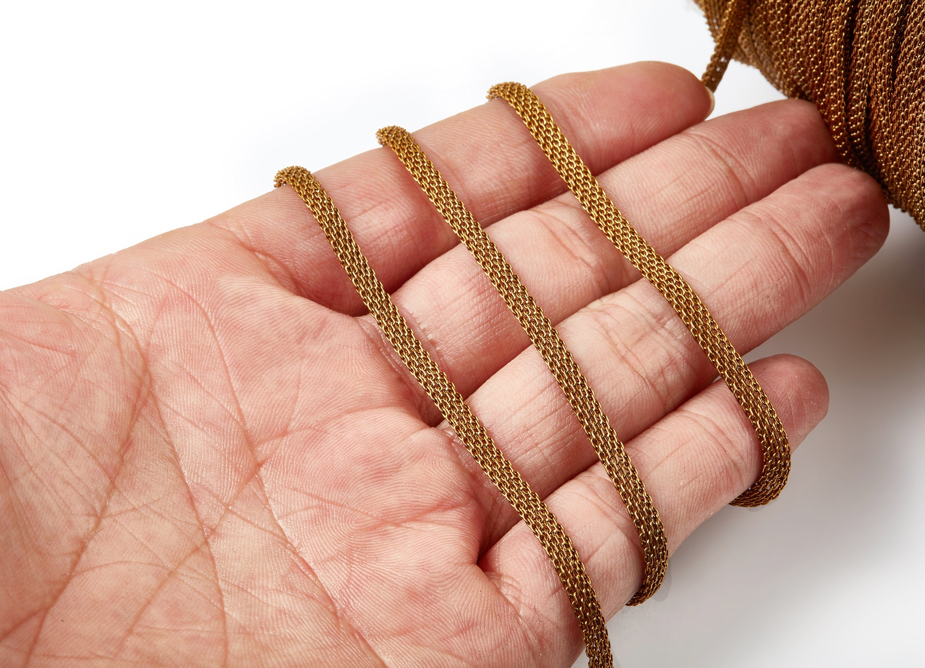 Raw Brass Mesh Chain - Raw Brass - Knitted Chain - For Jewellery Making - 0.17&quot; x 0.17&quot; - CC1083 - DOMEDBAZAAR