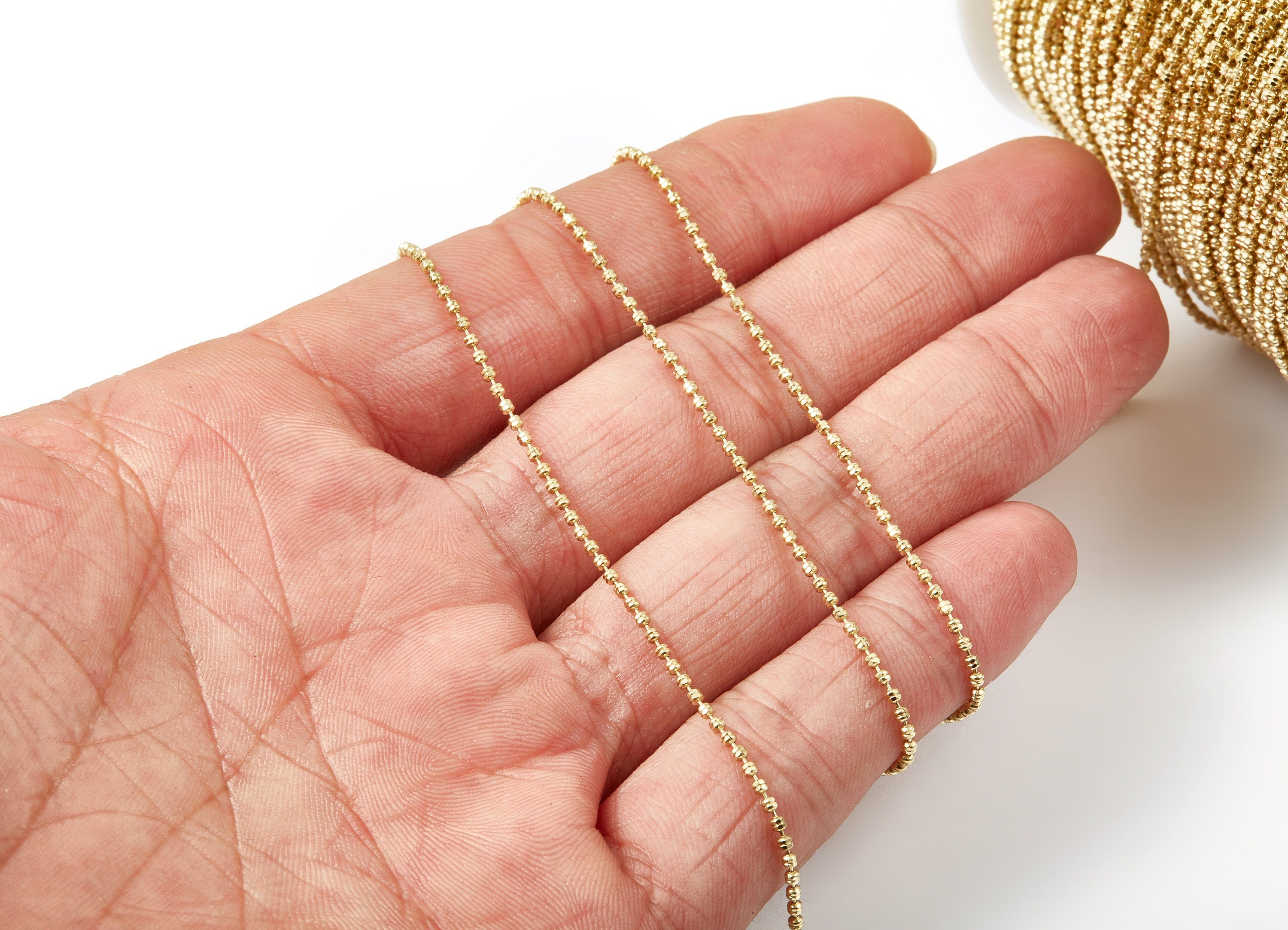 Faceted Tiny Ball Chain - Raw Brass Chain -  Brass Faceted Ball Chain  - Beaded Chain - Bulk Chain - Brass Ball Chain - 0.06&quot; - CC1085 - DOMEDBAZAAR