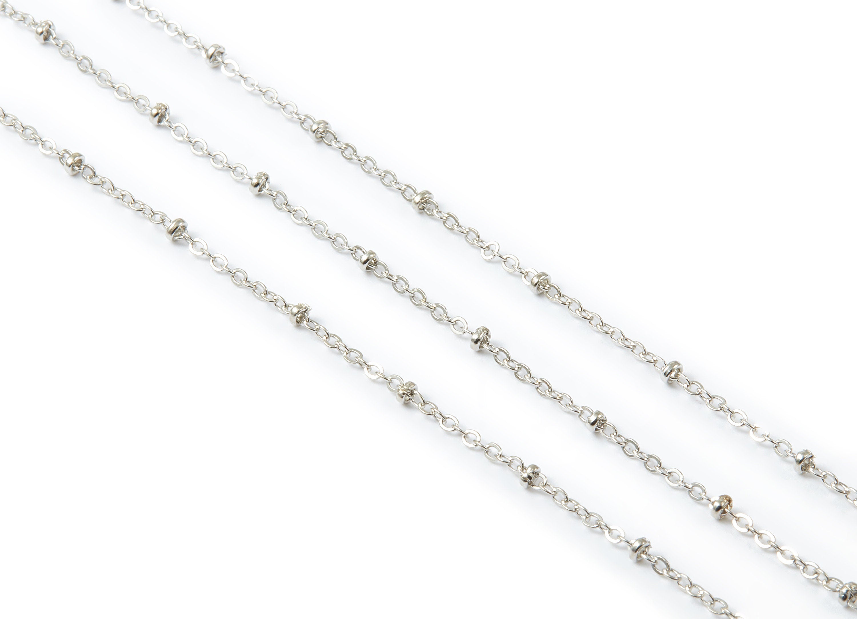 Ball Satellite Flat Cable Chain -Silver Tone Plated Chain - Iron - Soldered - 0.08&quot; x 0.06&quot; x 0.09&quot; - Necklace Jewellery Making - CC1093S - DOMEDBAZAAR