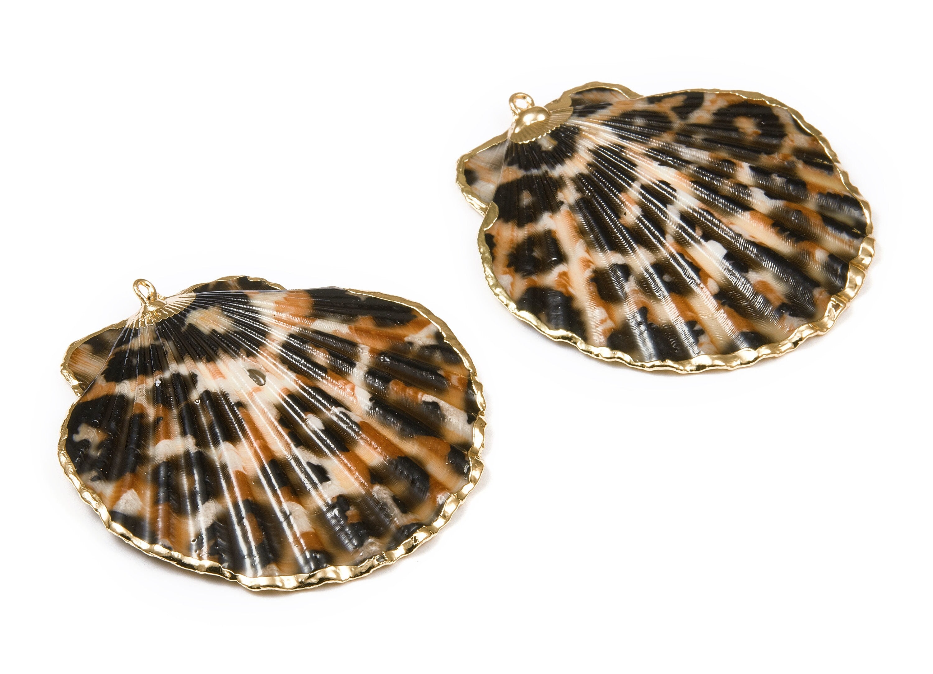 Mussel Shell Charms - Seashell Earrings and Pendant - Gold Tone Plated Earrings - 1 Hole - 50.32x48.7x2.15mm - SF1011A - DOMEDBAZAAR