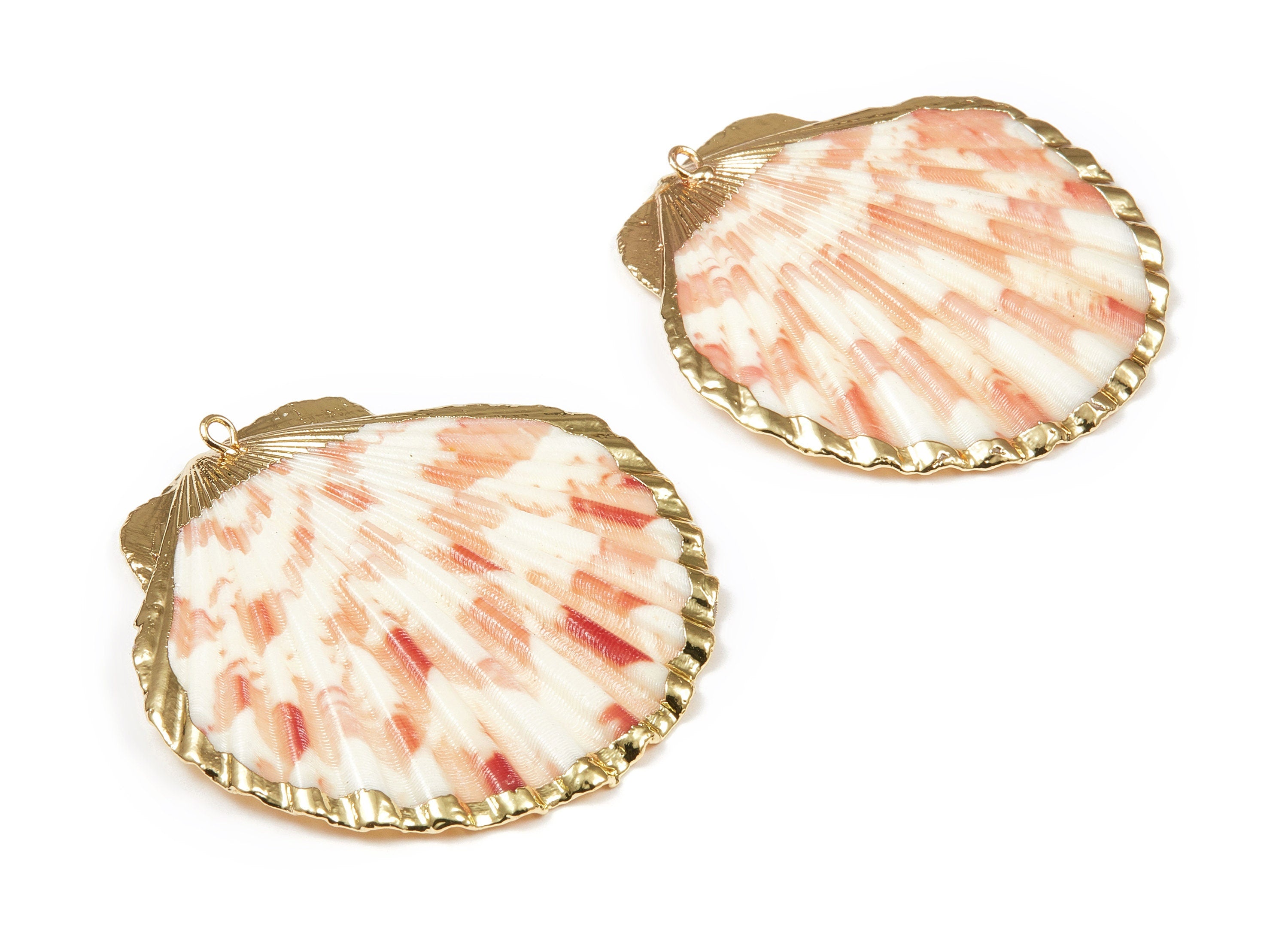 Mussel Shell Charms - Seashell Earrings and Pendant - Gold Tone Plated Earrings - 1 Hole - 48.01x47.34x1.47mm - SF1088 - DOMEDBAZAAR