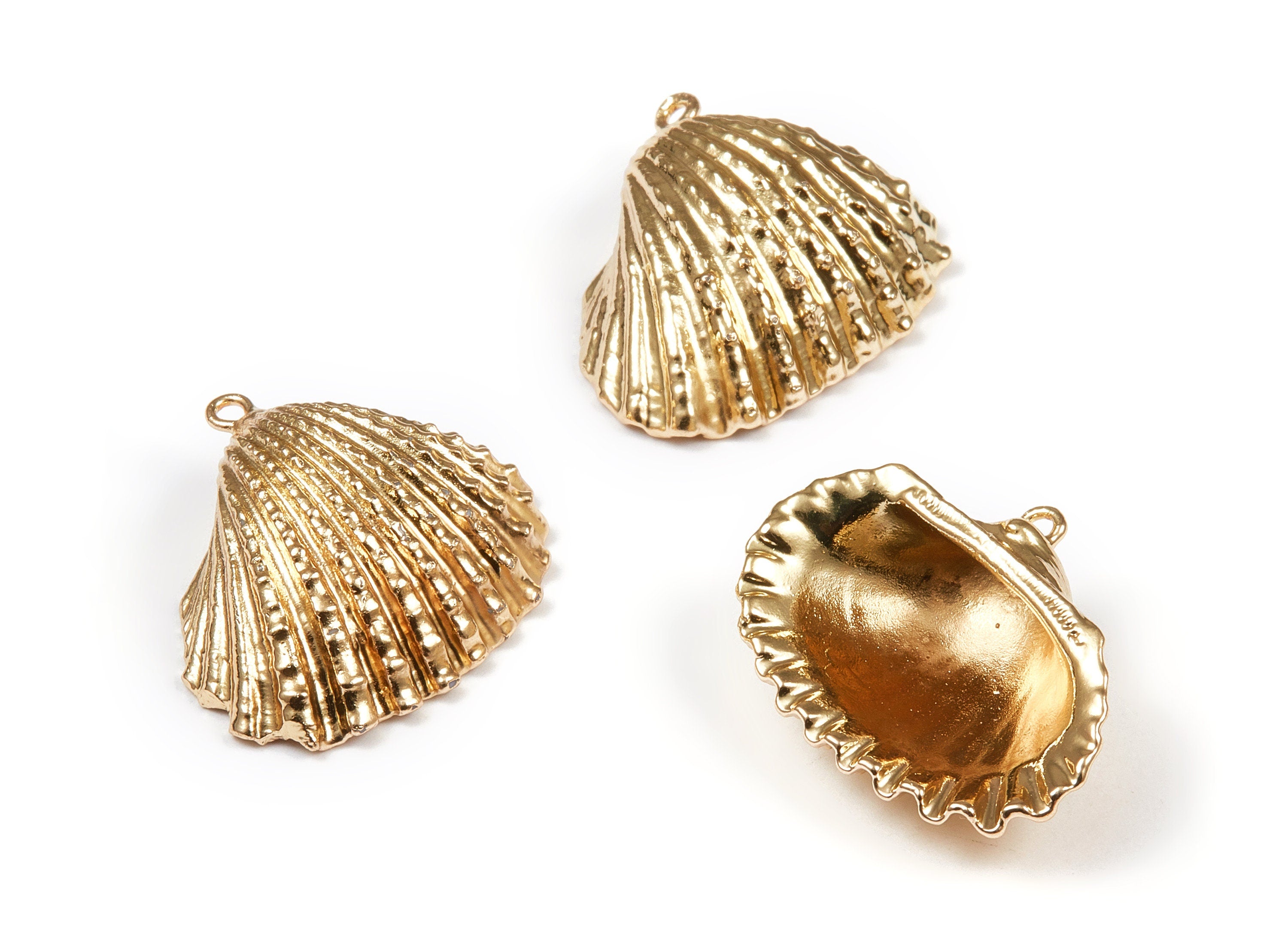 Mussel Shell Charms - Seashell Earrings and Pendant - Gold Tone Plated Earrings - 1 Hole - 30.43x26.97x1.88mm - SF1081 - DOMEDBAZAAR
